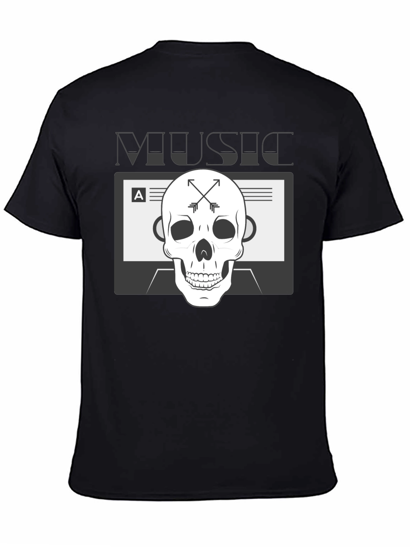 Black Music Skull Graphic Tee - Black Cotton Blend T-Shirt view 4
