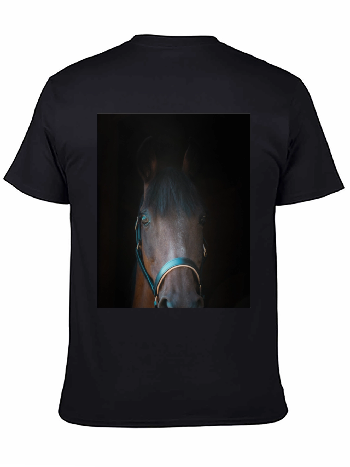 Black Horse Portrait Black T-Shirt - Equestrian Style view 4