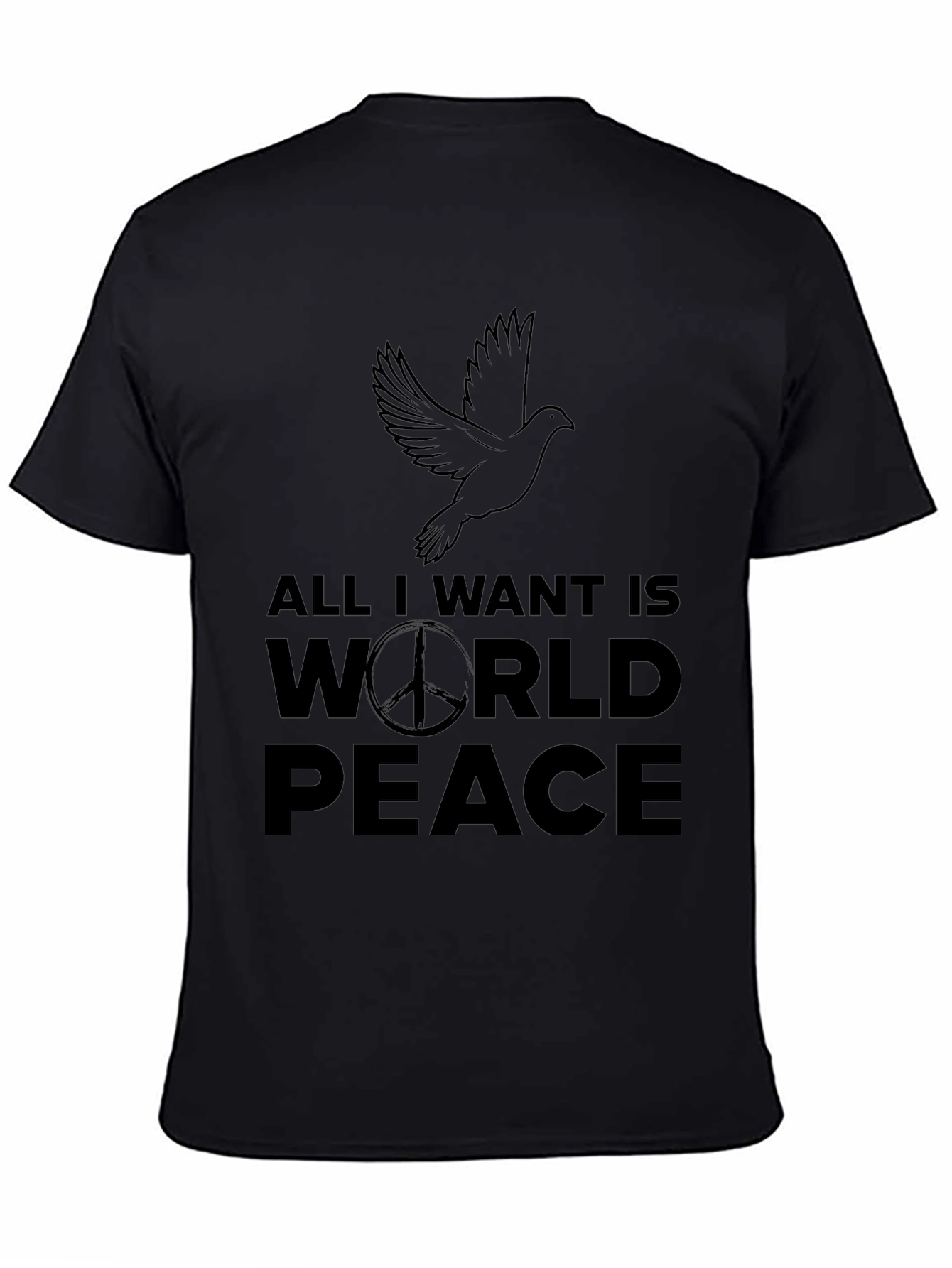 Black All I Want Is World Peace Black T-Shirt view 4
