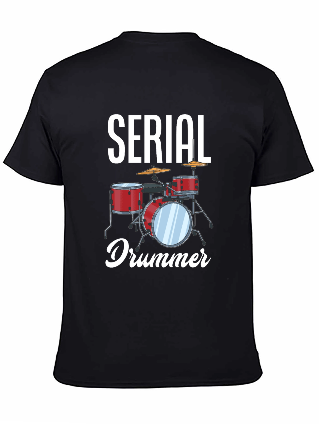 Black Serial Drummer Graphic Tee - Black Cotton T-Shirt view 4