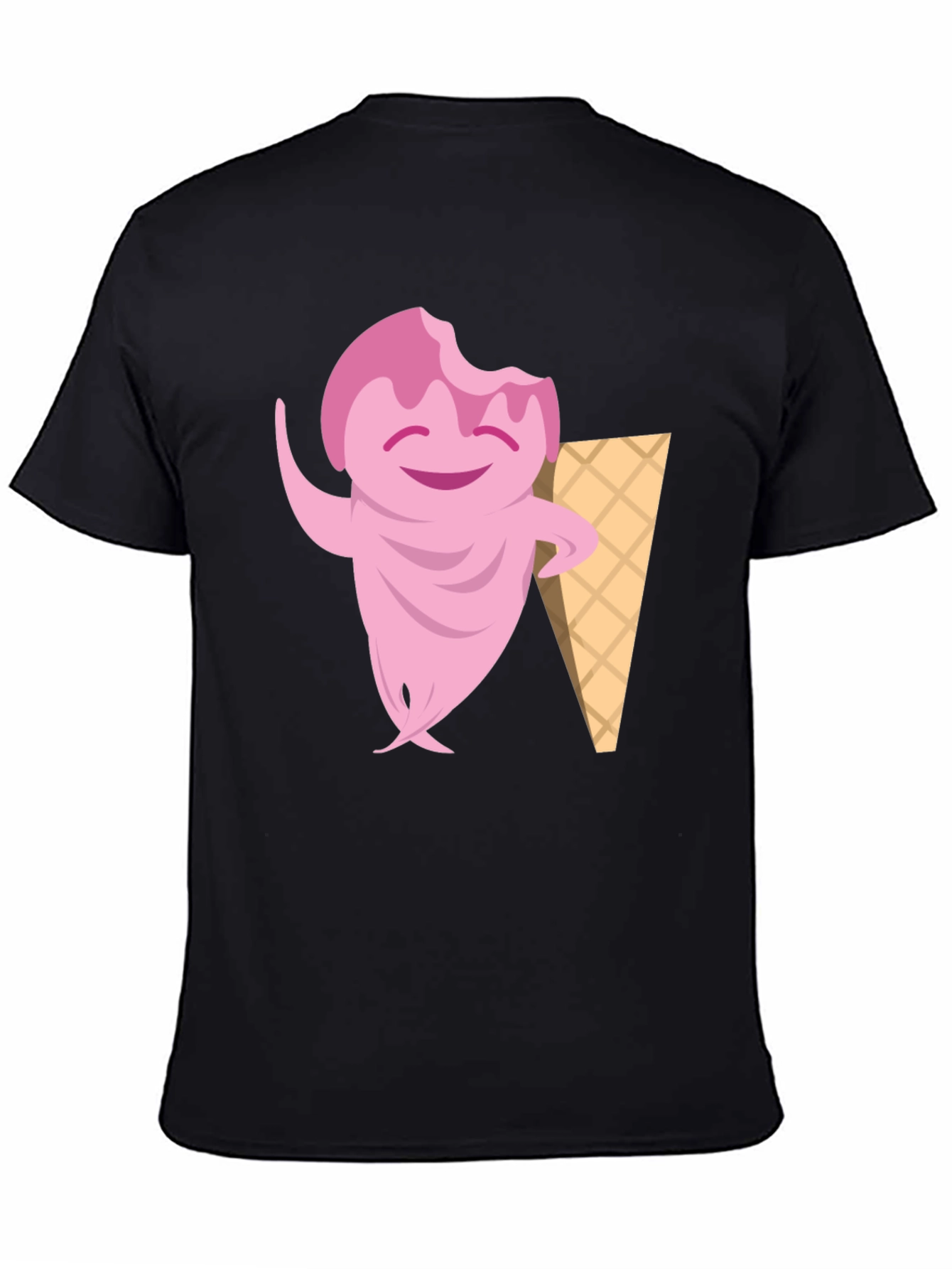 Black Ice Cream Character Black T-Shirt view 4