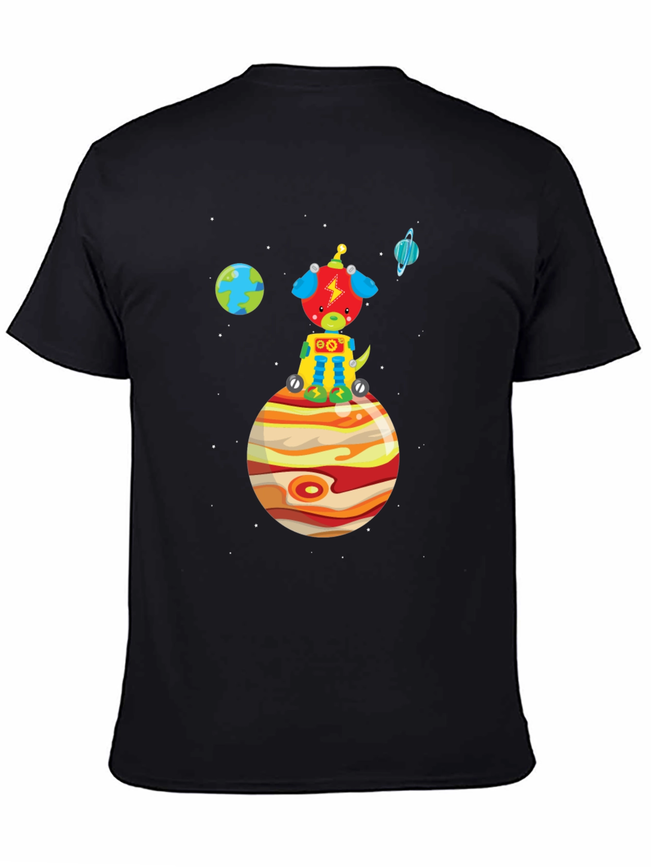 Black Space Pup T-Shirt - Black Cotton Tee with Planet Design view 4