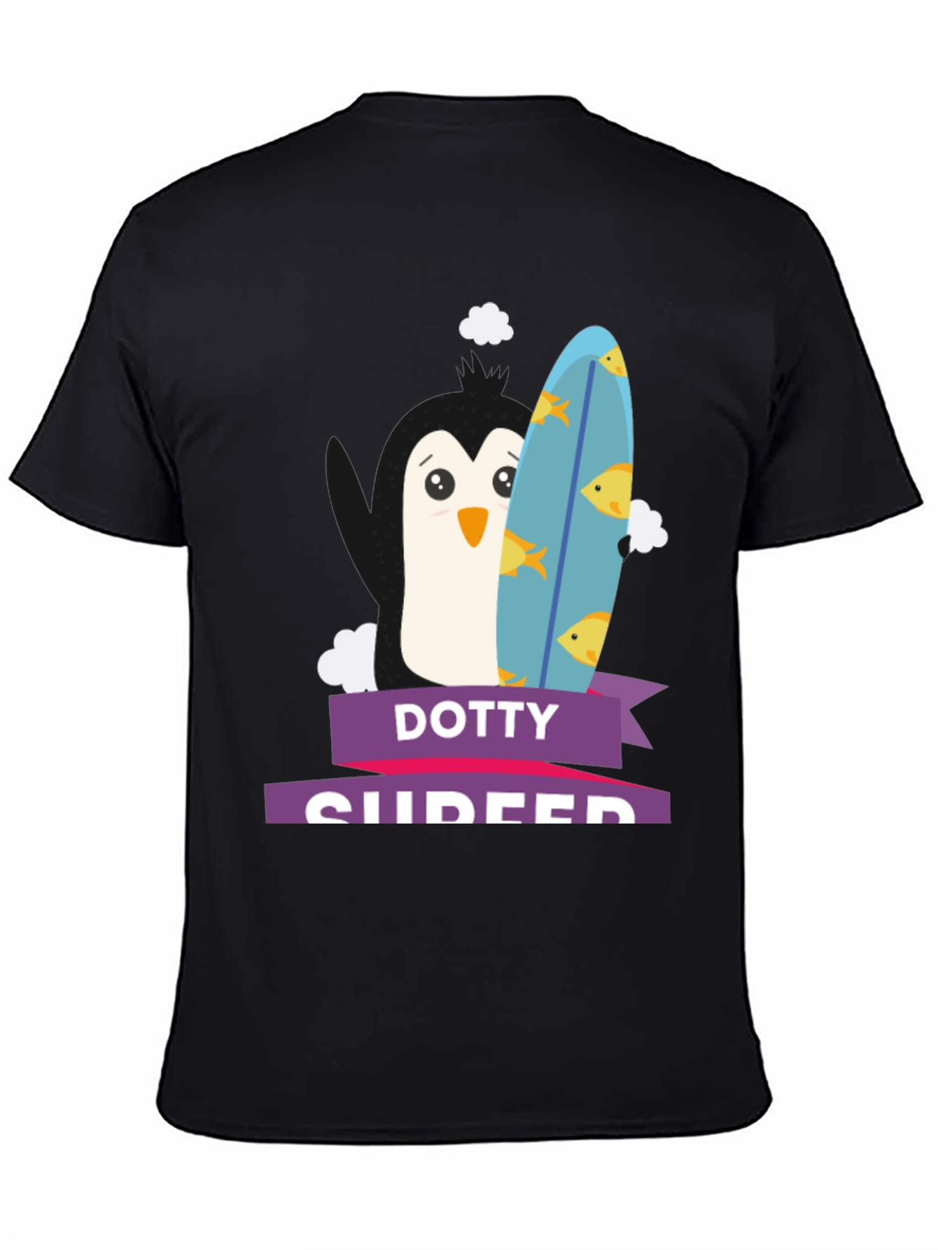 Black Dotty Surfer Penguin T-Shirt view 4