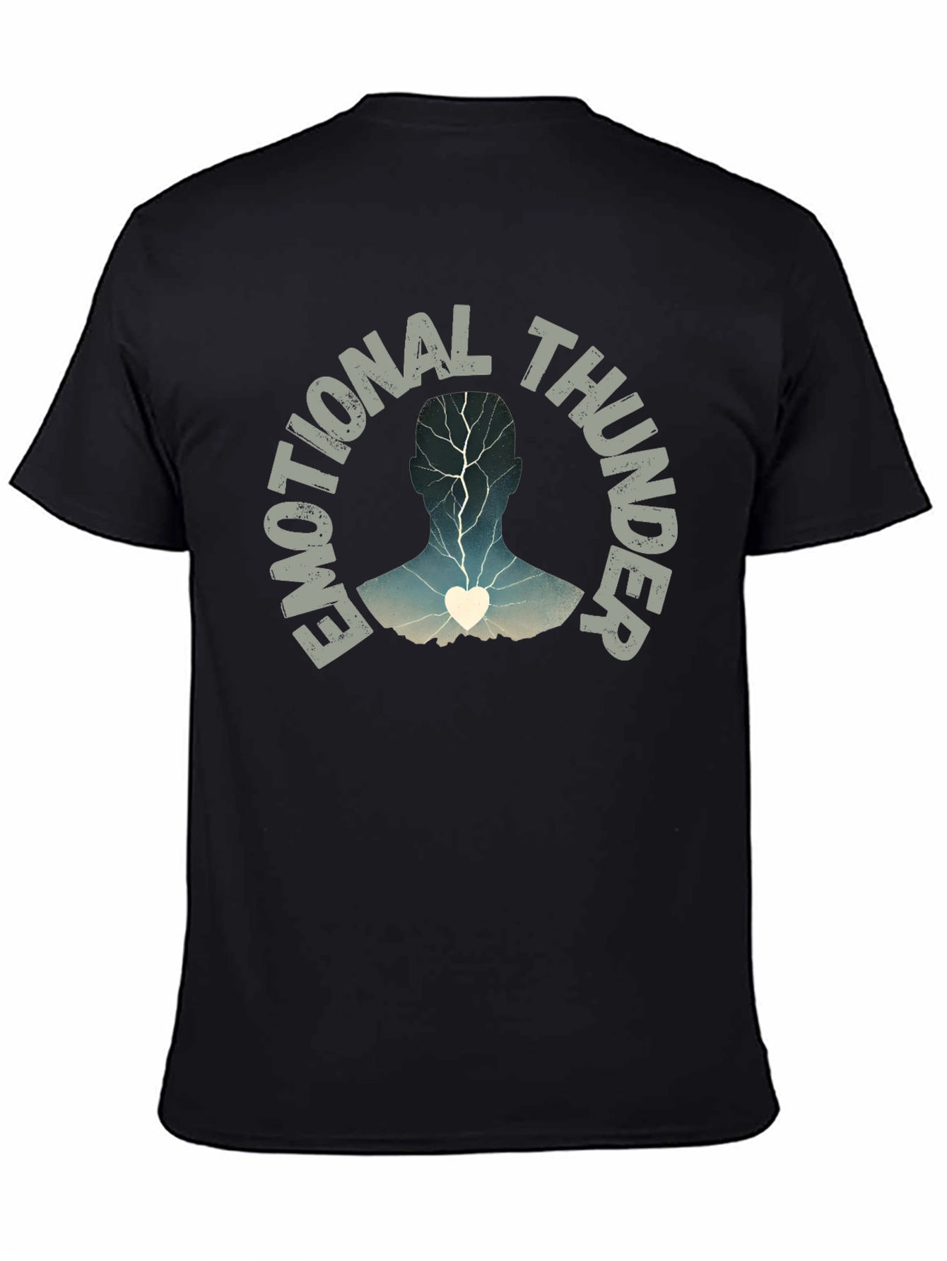 Black Emotional Thunder T-Shirt: Expressive Graphic Tee view 4