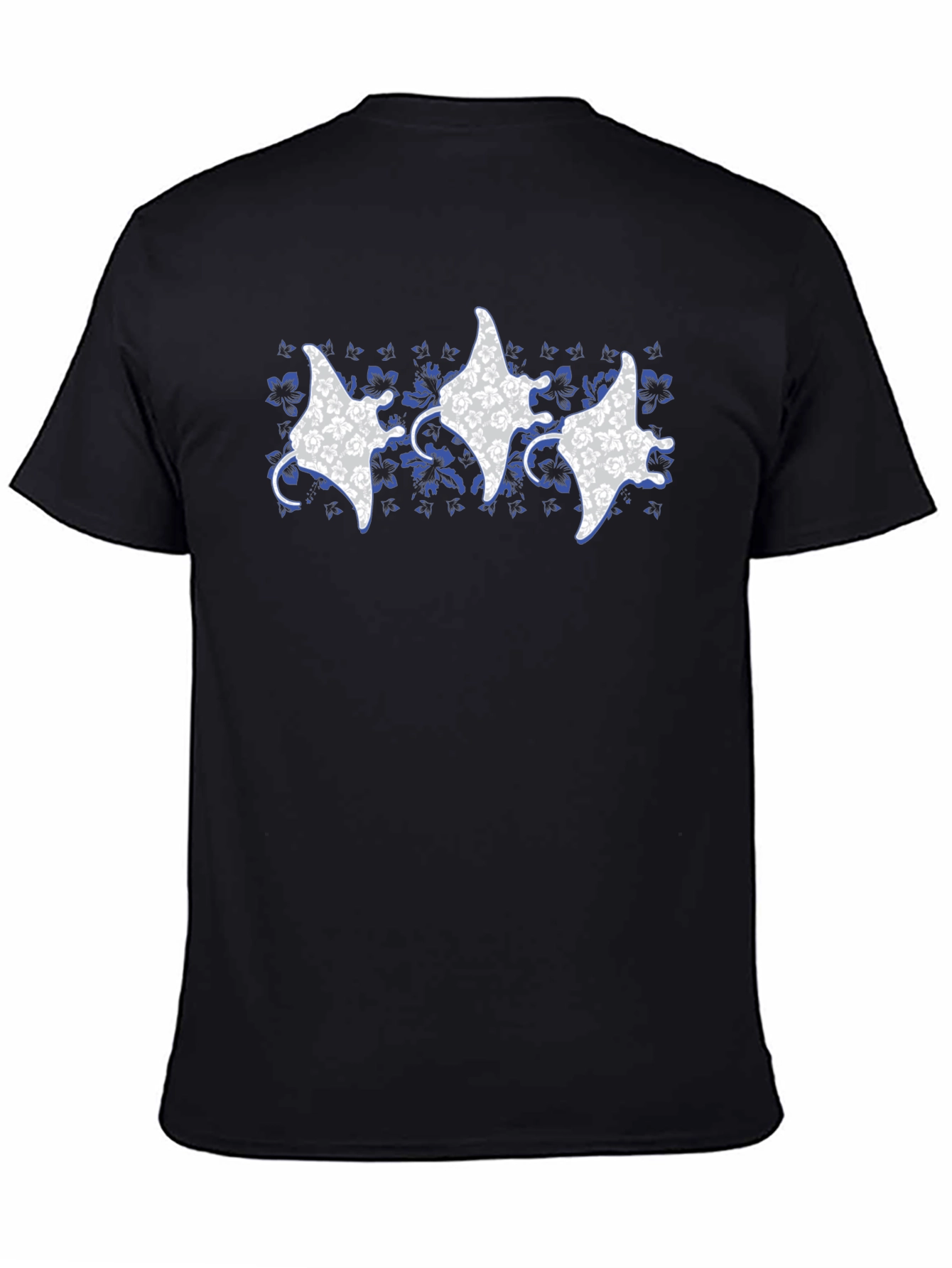 Black Floral Manta Ray Print Crew Neck T-Shirt view 4