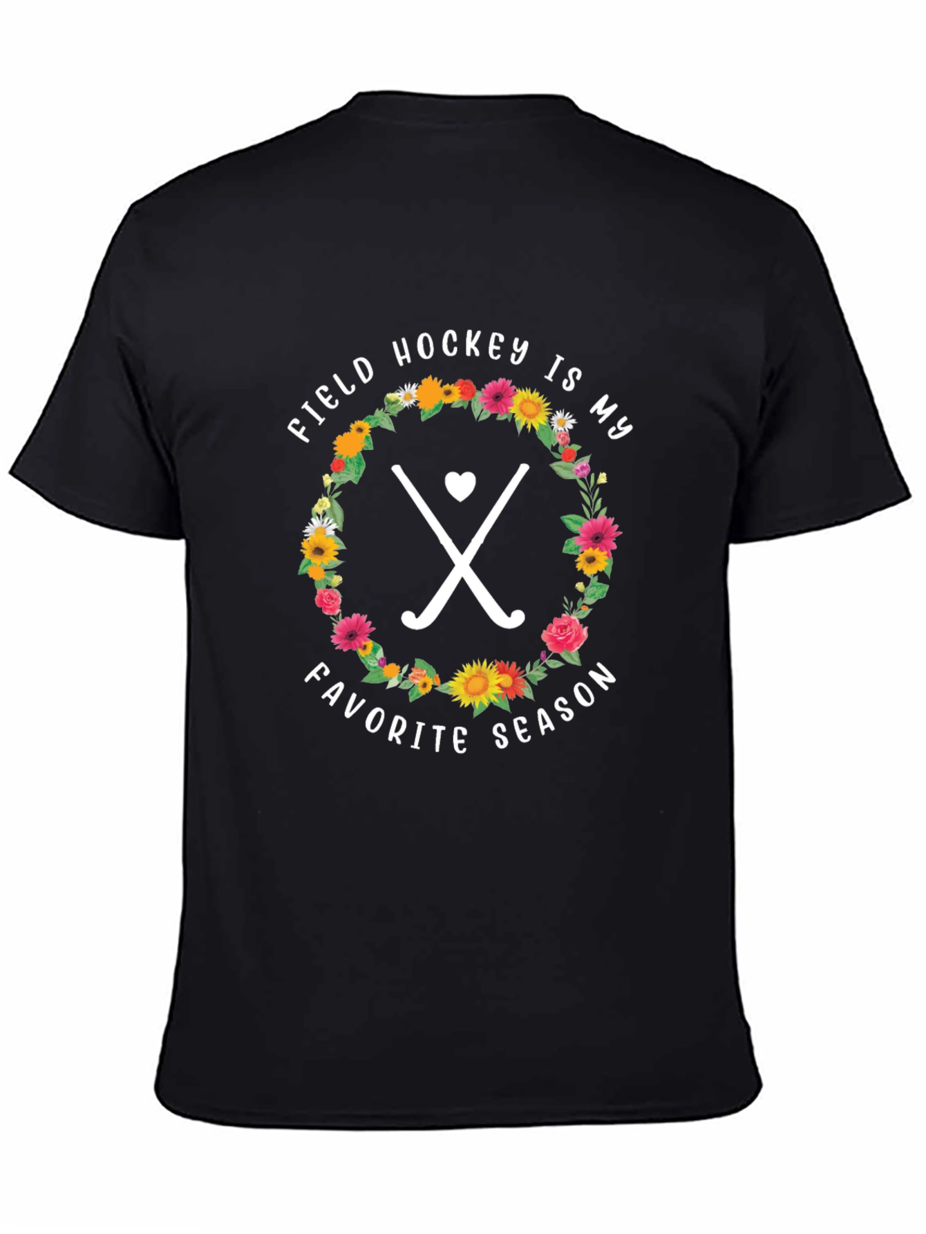 Black Field Hockey Favorite Season Floral T-Shirt view 4