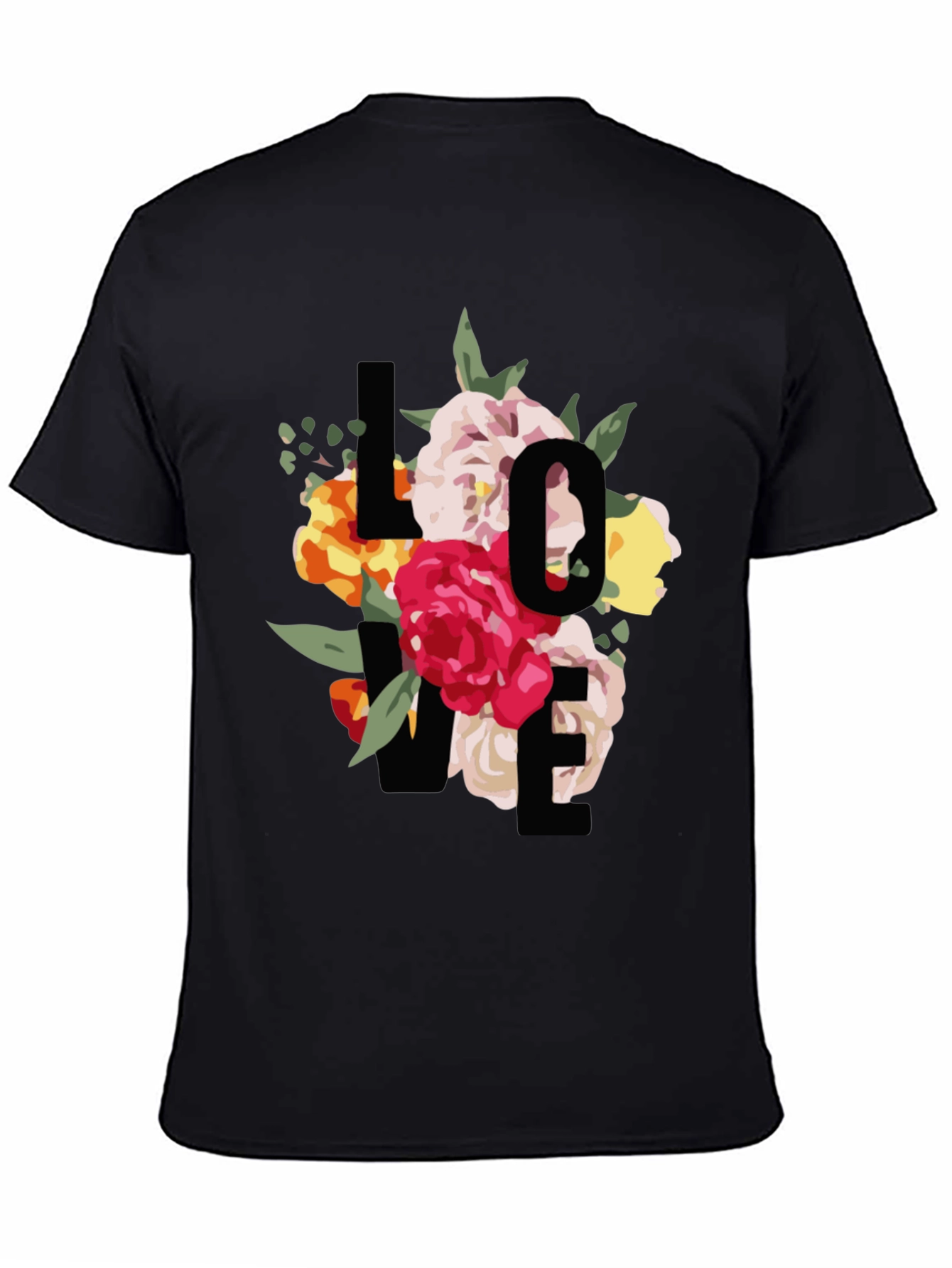 Black Floral Love Graphic Black T-Shirt view 4