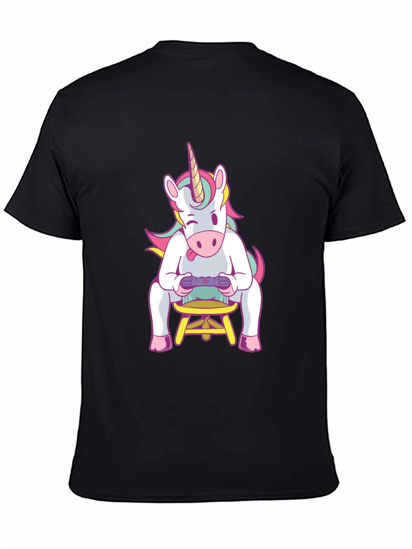 Black Unicorn Gamer T-Shirt - Black Cotton Tee view 4