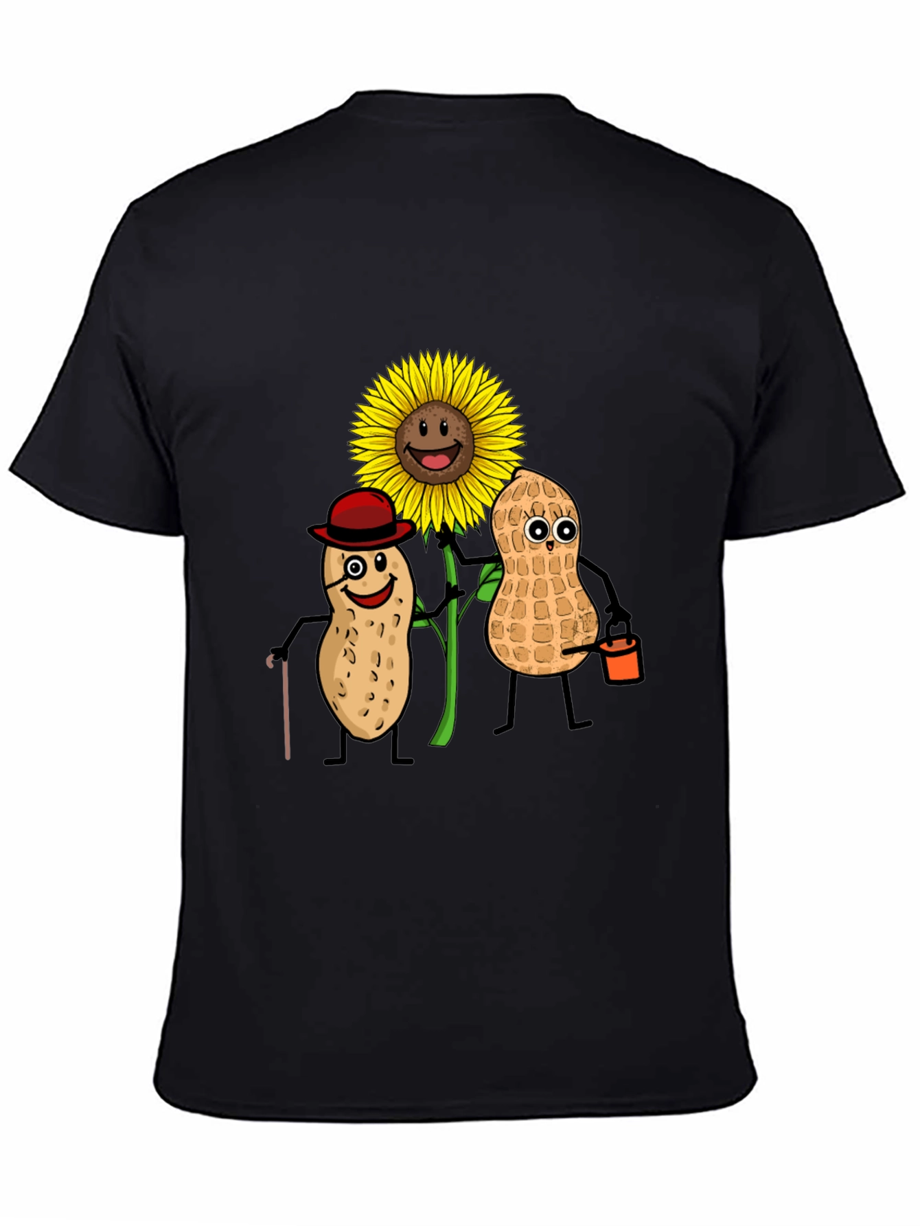 Black Funny Peanut Sunflower Graphic T-Shirt view 4
