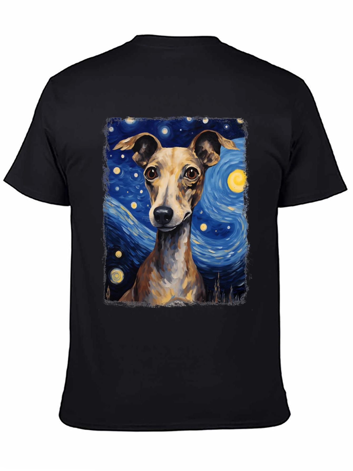 Black Starry Night Dog T-Shirt - Unique Artistic Tee view 4