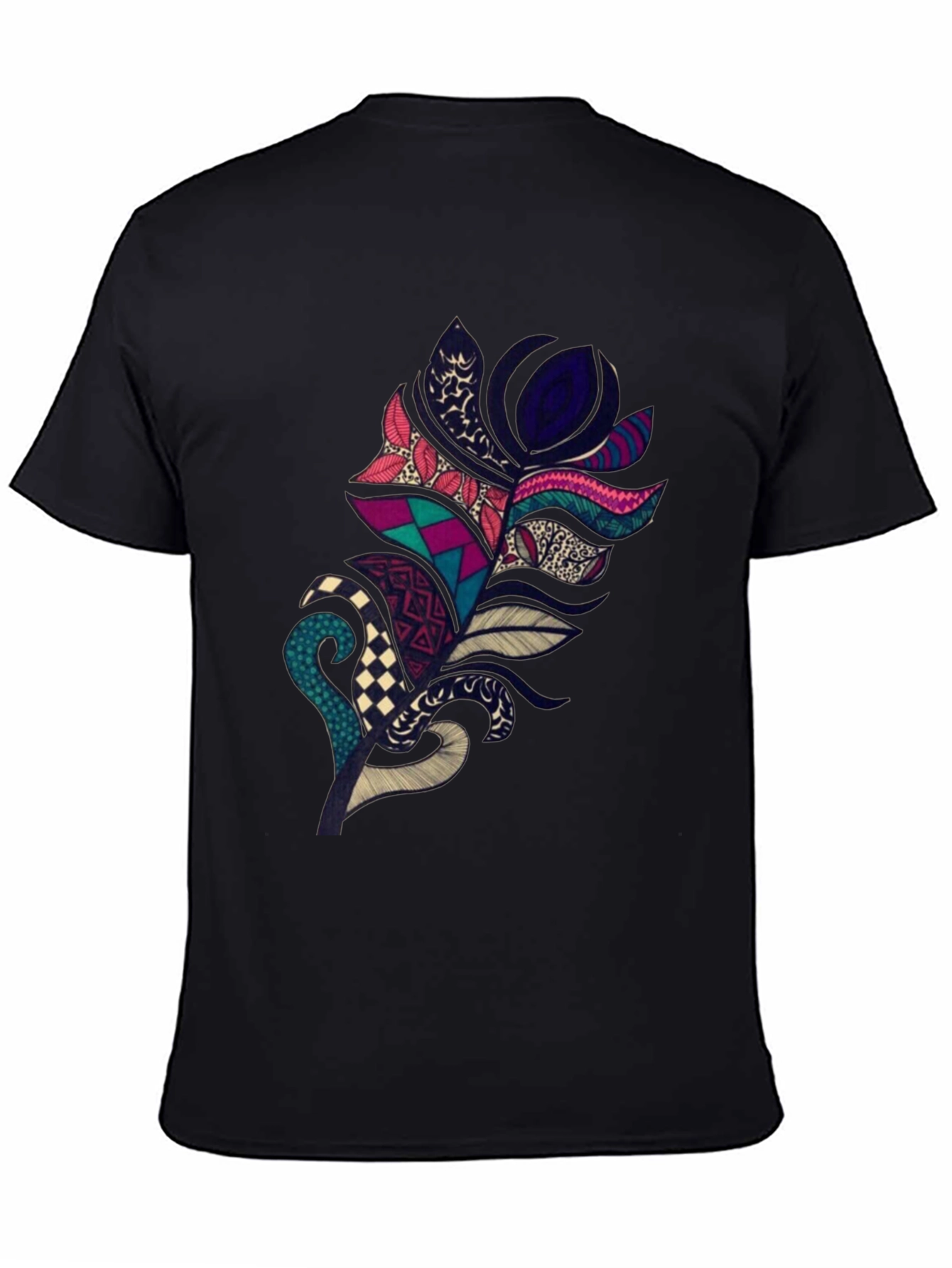 Black Boho Feather Graphic Tee - Stylish Black T-Shirt view 4