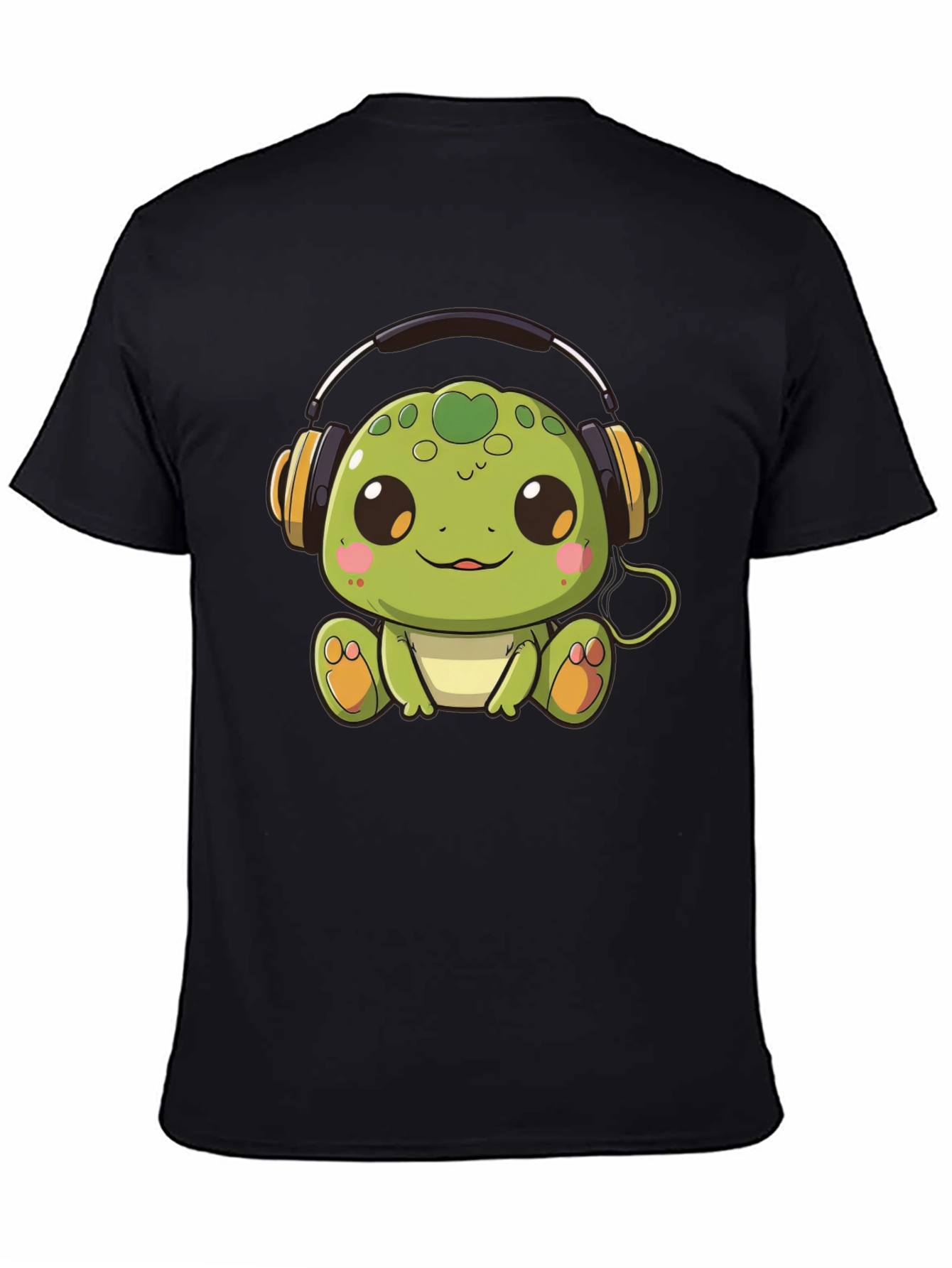 Black Cute Turtle with Headphones Black T-Shirt view 4