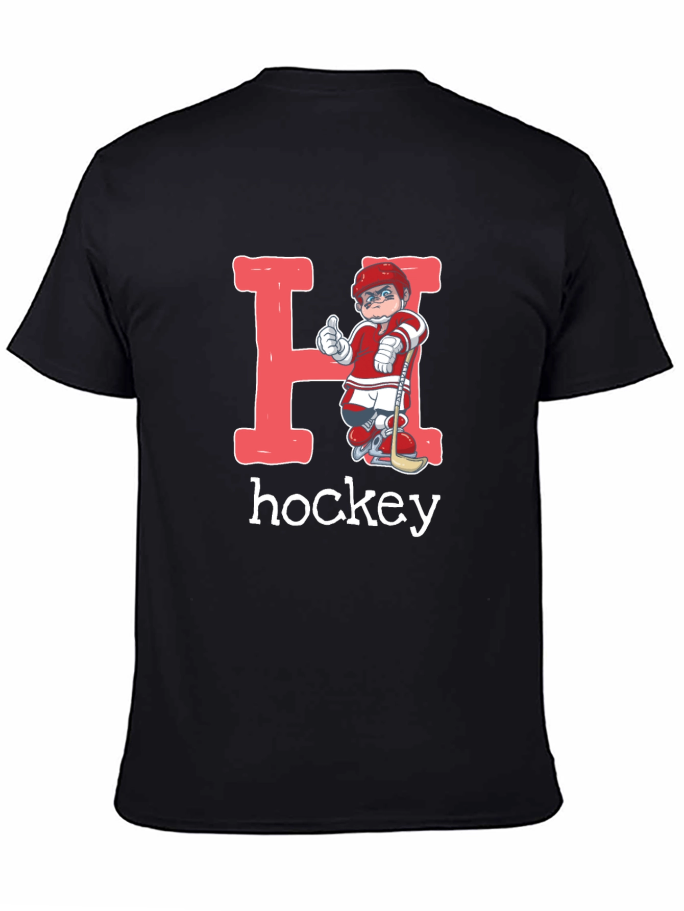 Black Hockey Player Letter H Graphic T-Shirt view 4