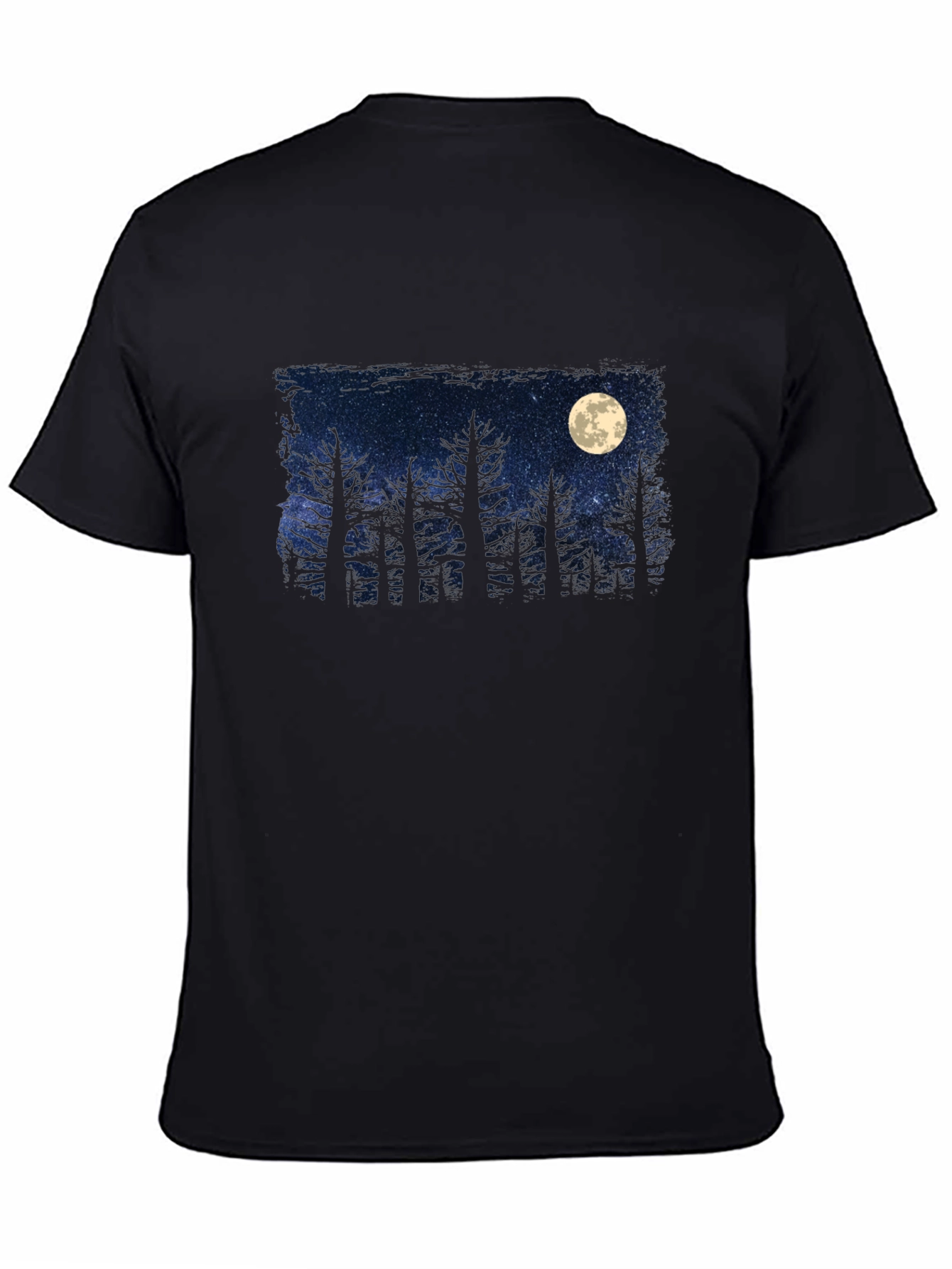 Black Moonlit Forest Graphic Tee - Dark Sky Design view 4