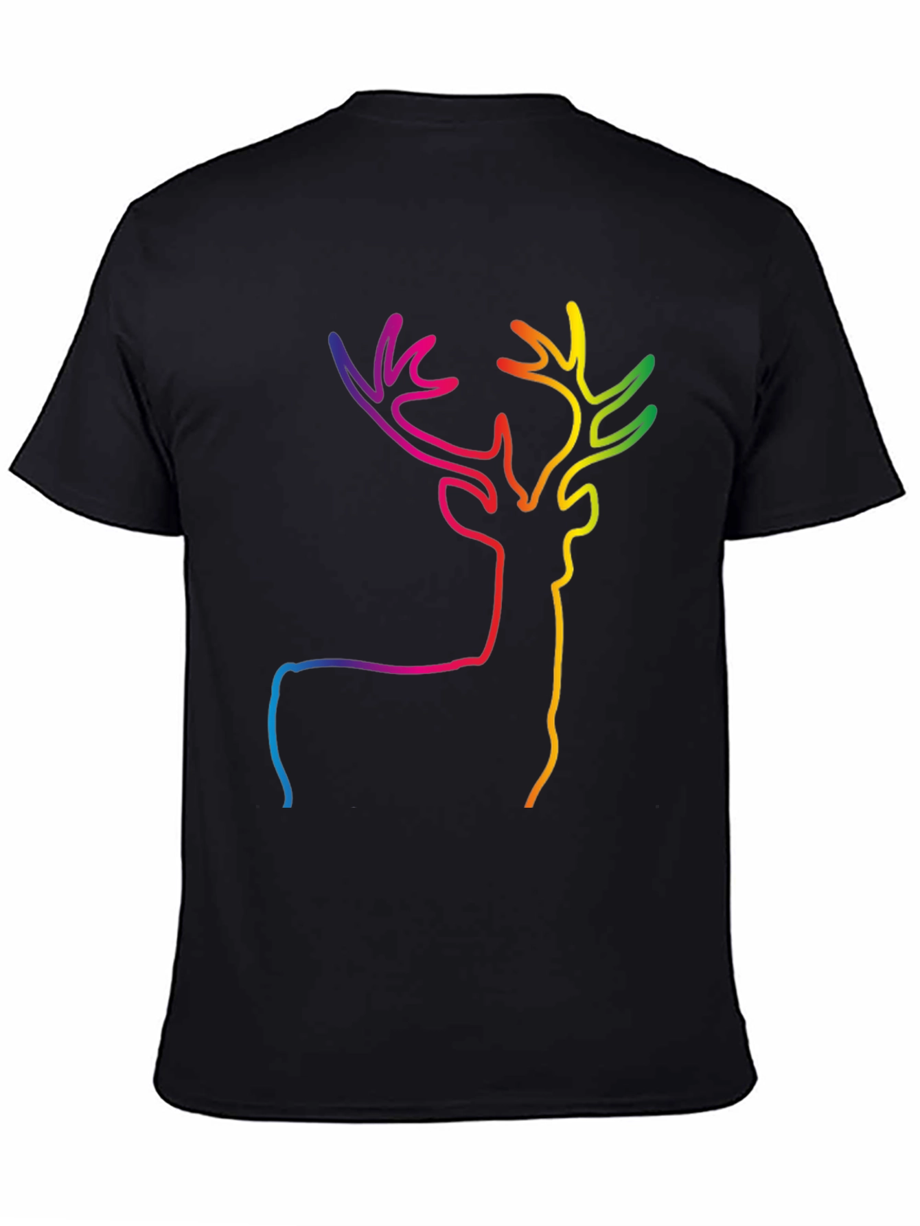Black Rainbow Deer Graphic Tee - Stylish Black T-Shirt view 4