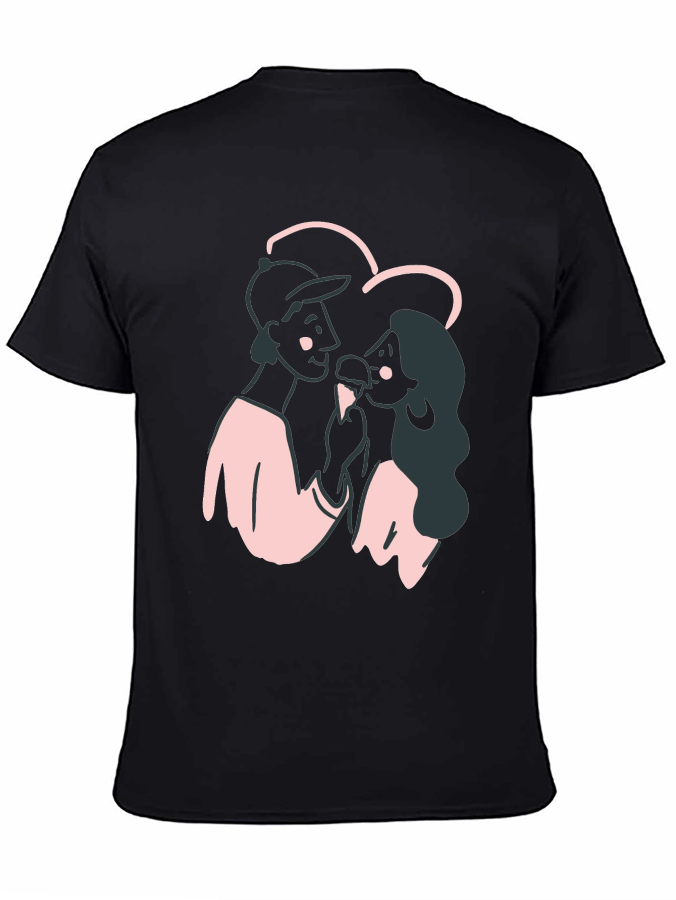 Black Couple's Cartoon Graphic Black T-Shirt view 4