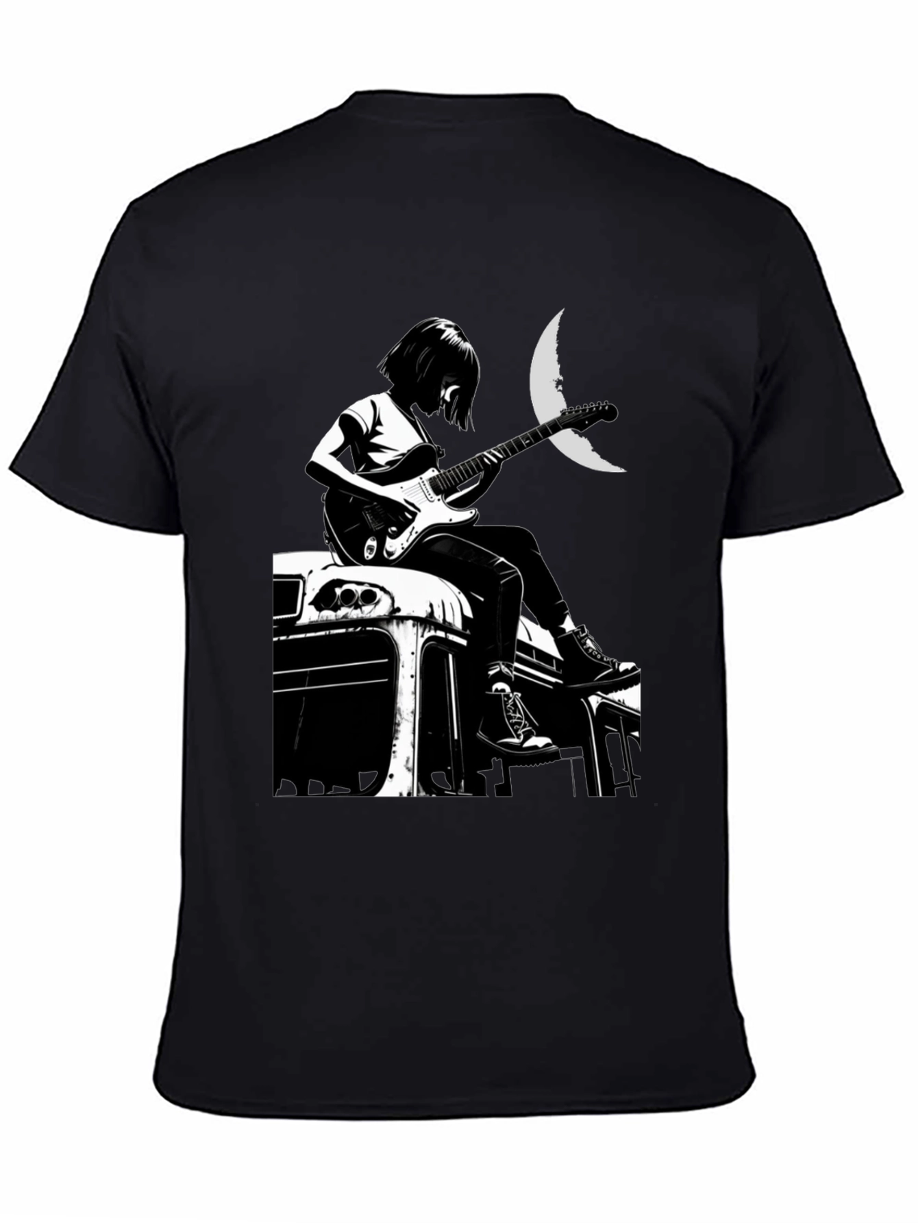 Black Guitarist Moon Graphic T-Shirt view 4