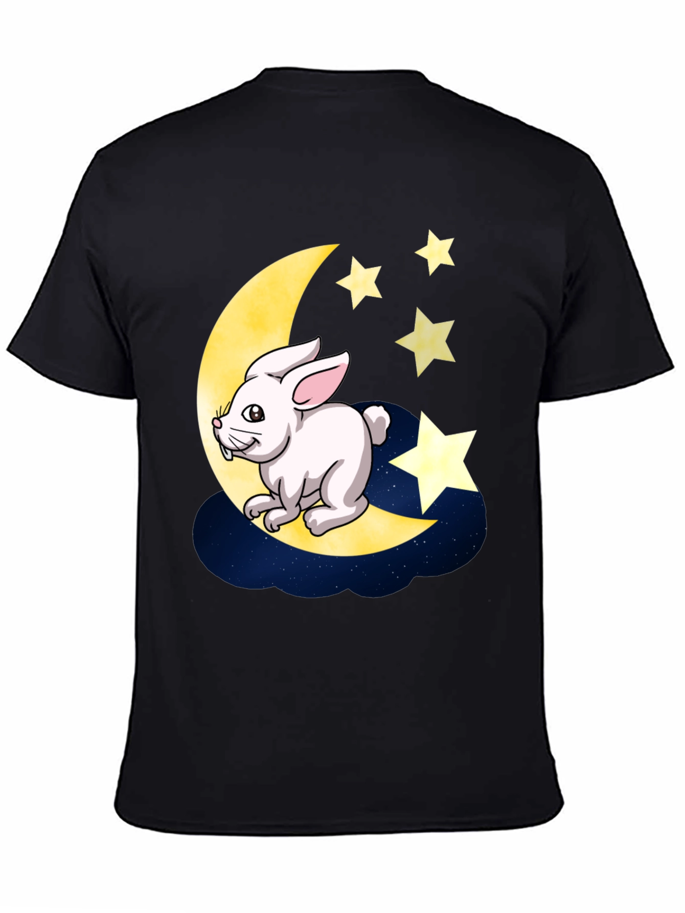 Black Moon Rabbit Graphic Tee - Black Cotton T-Shirt view 4