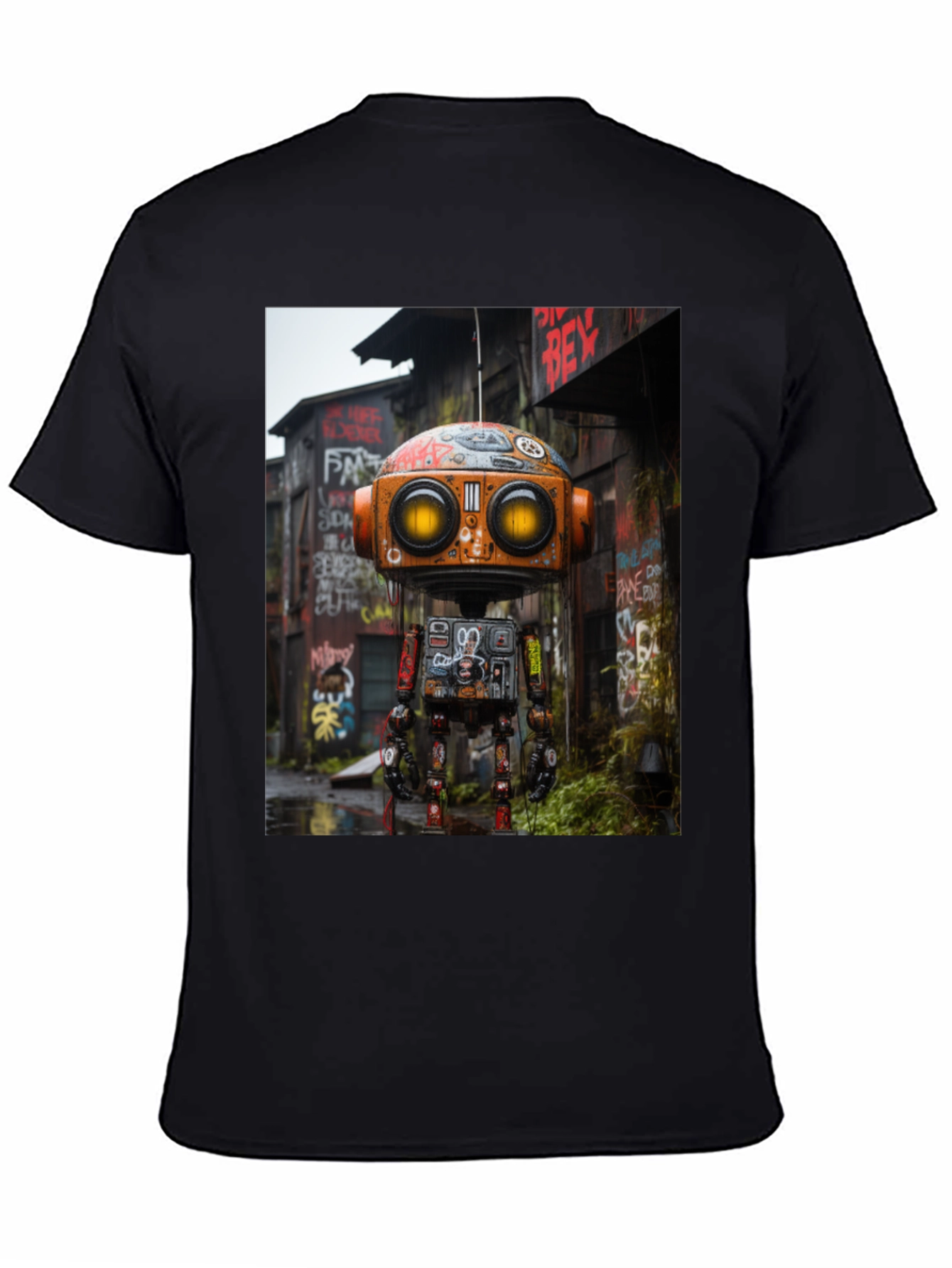Black Urban Robot T-Shirt - Unique Graphic Tee view 4