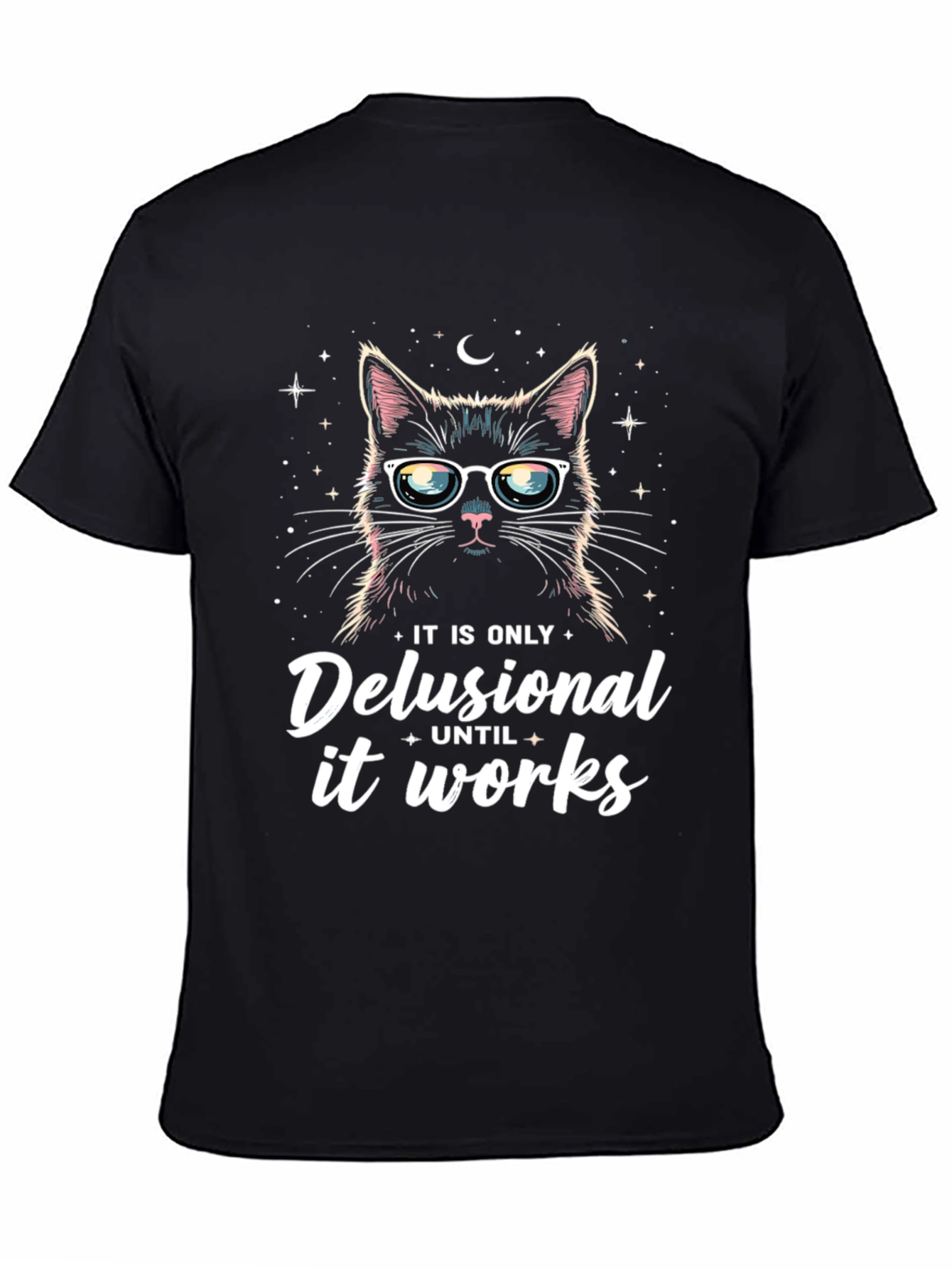 Black Delusional Cat T-Shirt - Funny Unisex Tee view 4
