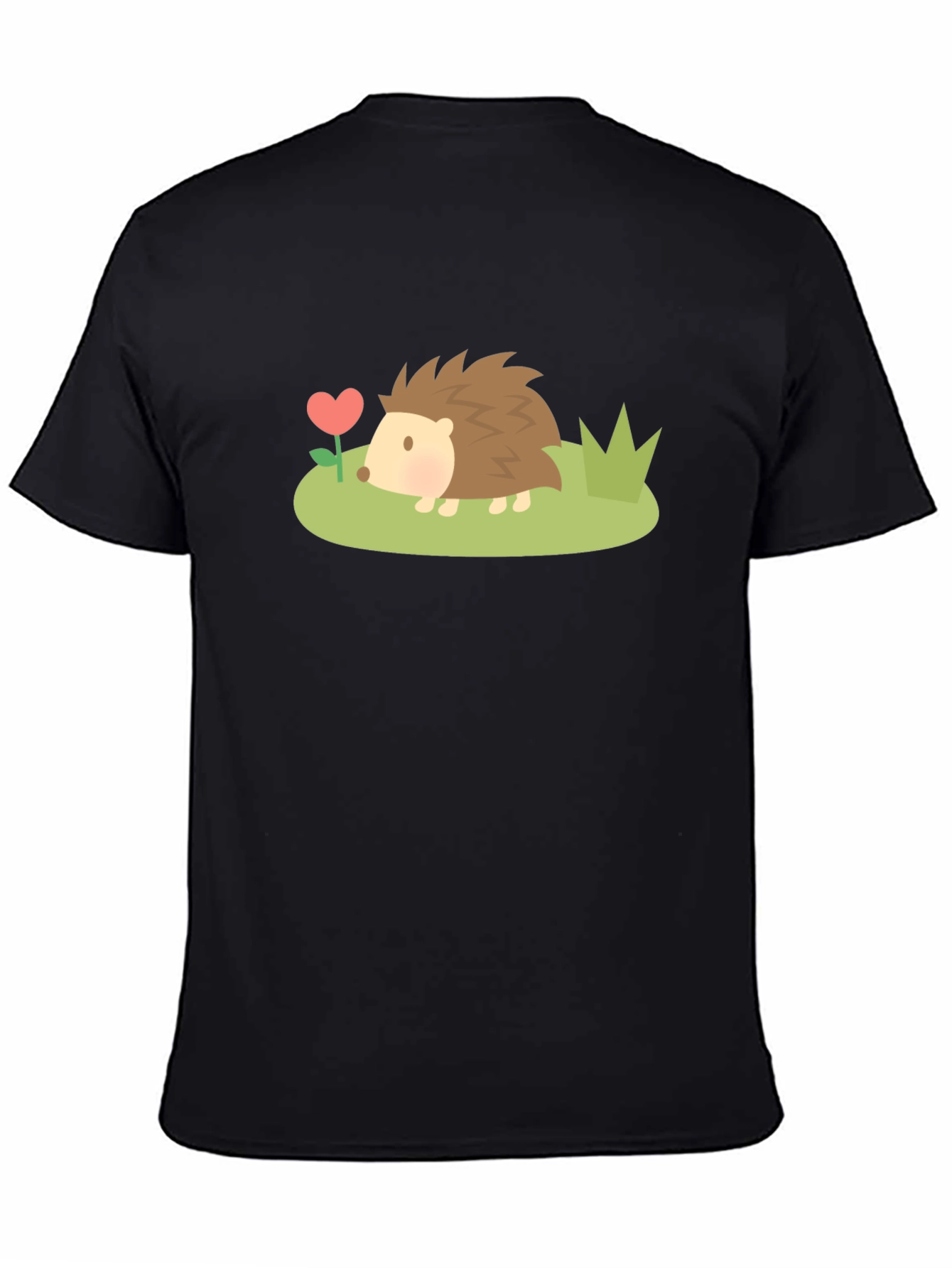 Black Cute Hedgehog Heart Flower Graphic T-Shirt view 4