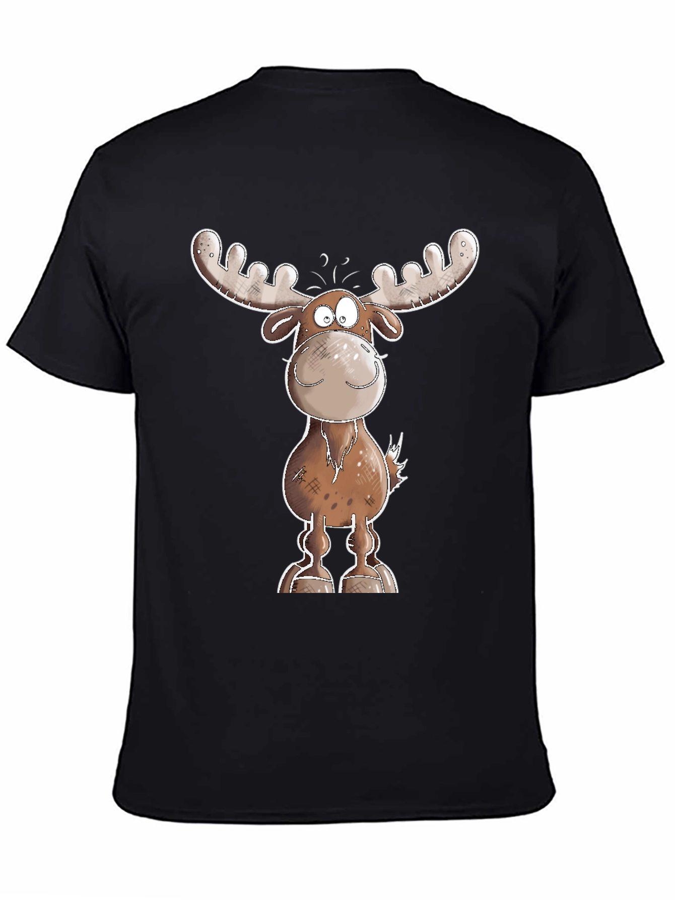 Black Cartoon Moose Graphic Tee - Black T-Shirt view 4