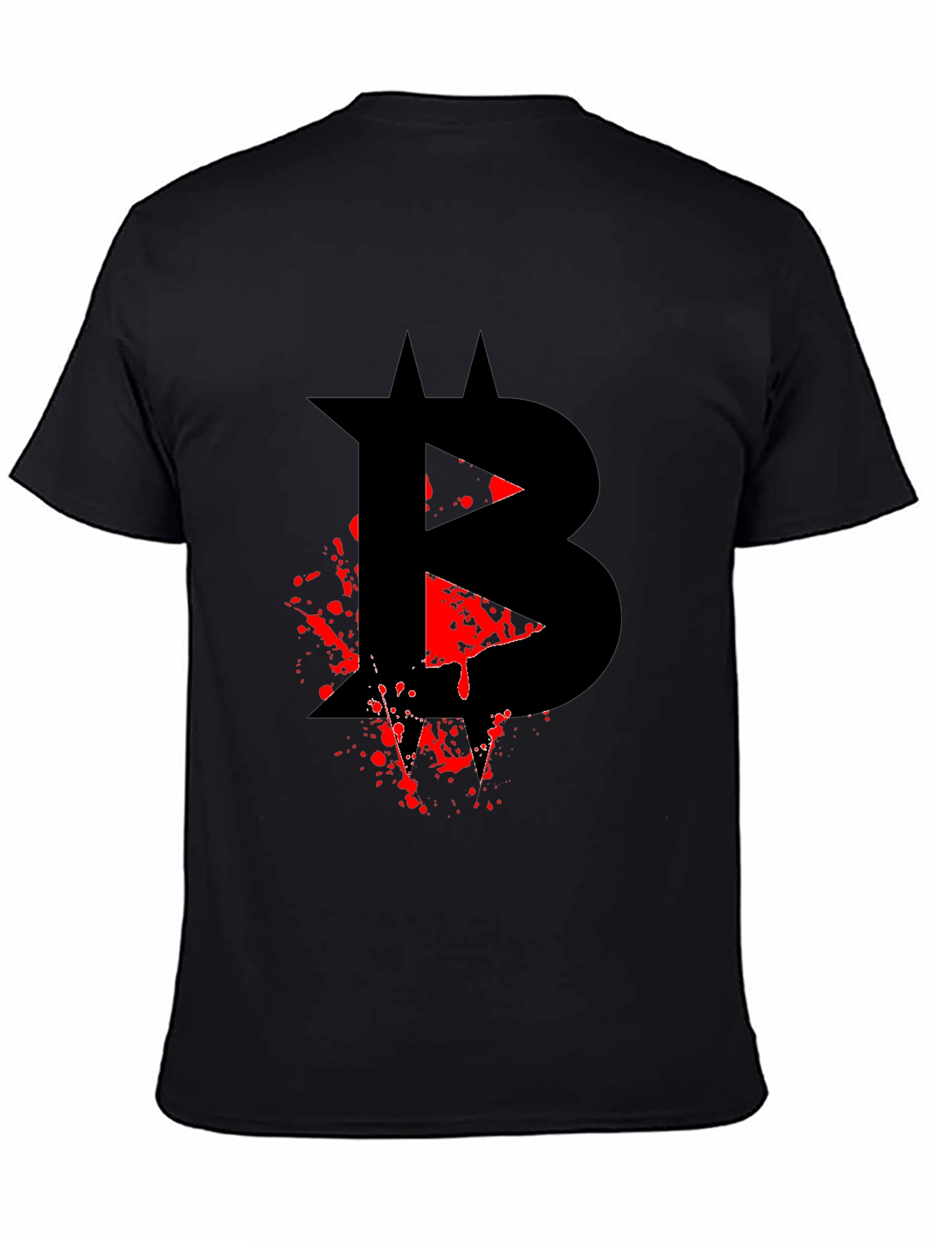 Black Bitcoin Blood Splatter Graphic Black T-Shirt view 4