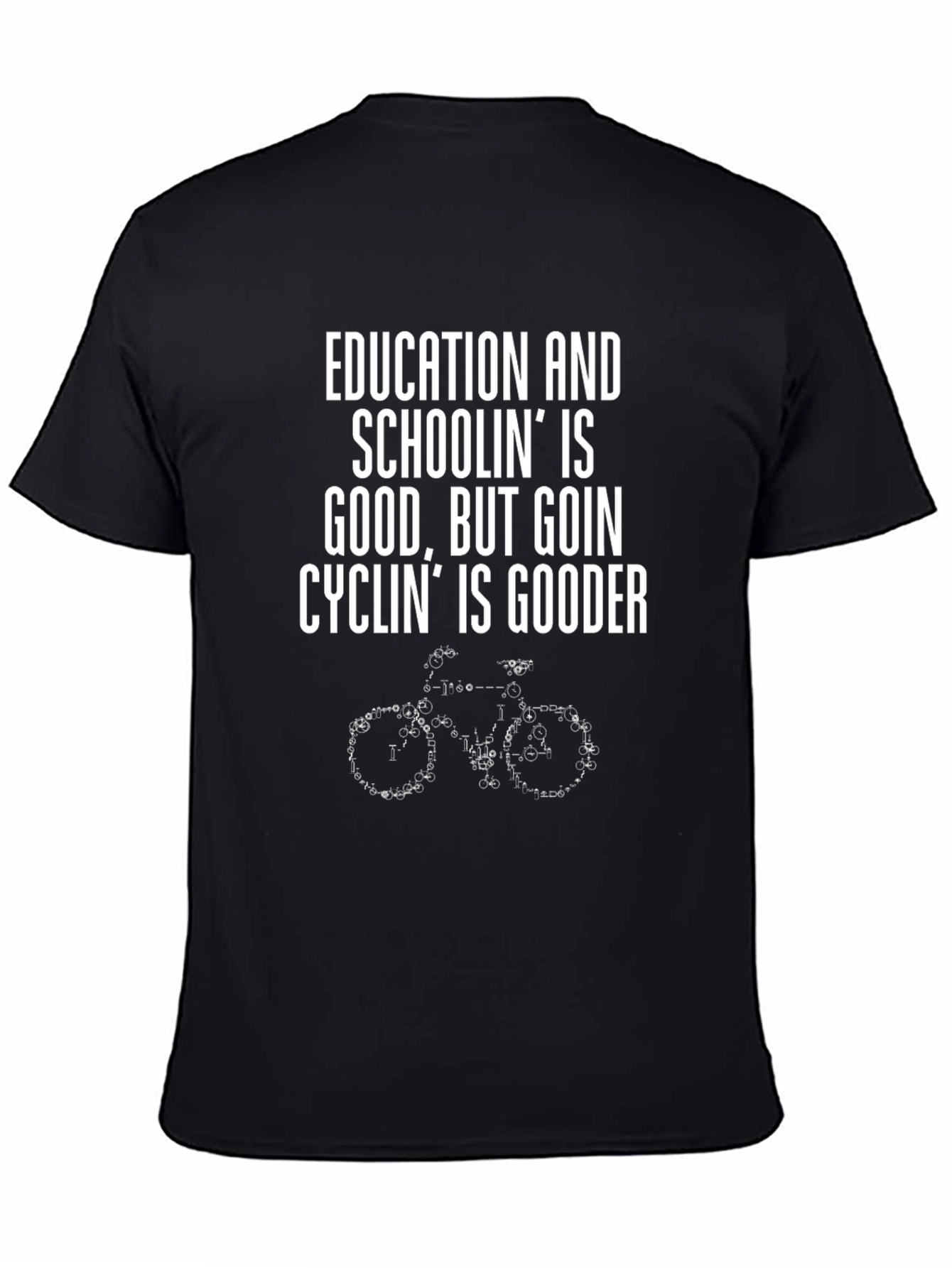 Black Funny Cycling T-Shirt - Education vs. Cycling view 4