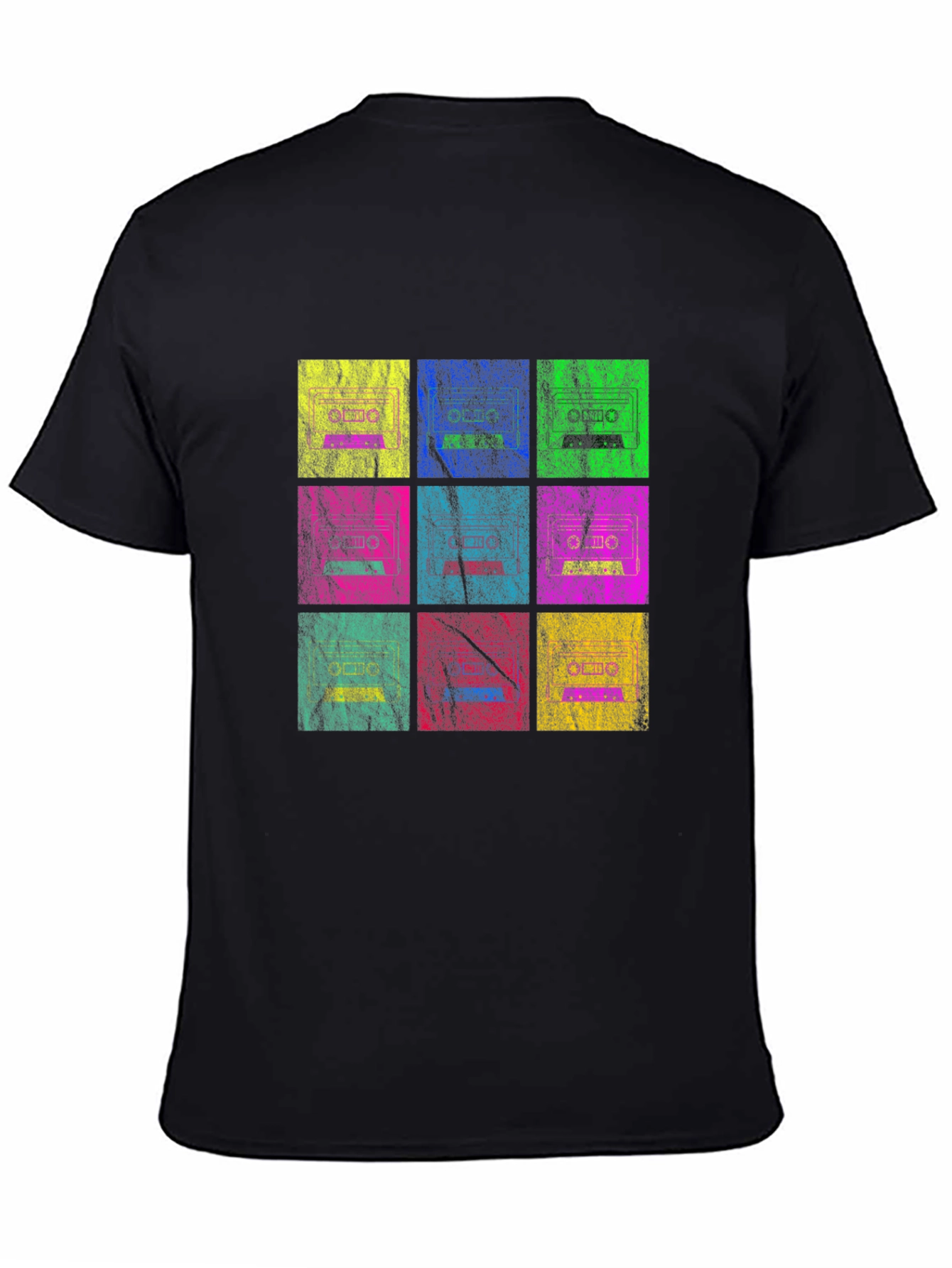 Black Retro Cassette Tape Grid T-Shirt view 4