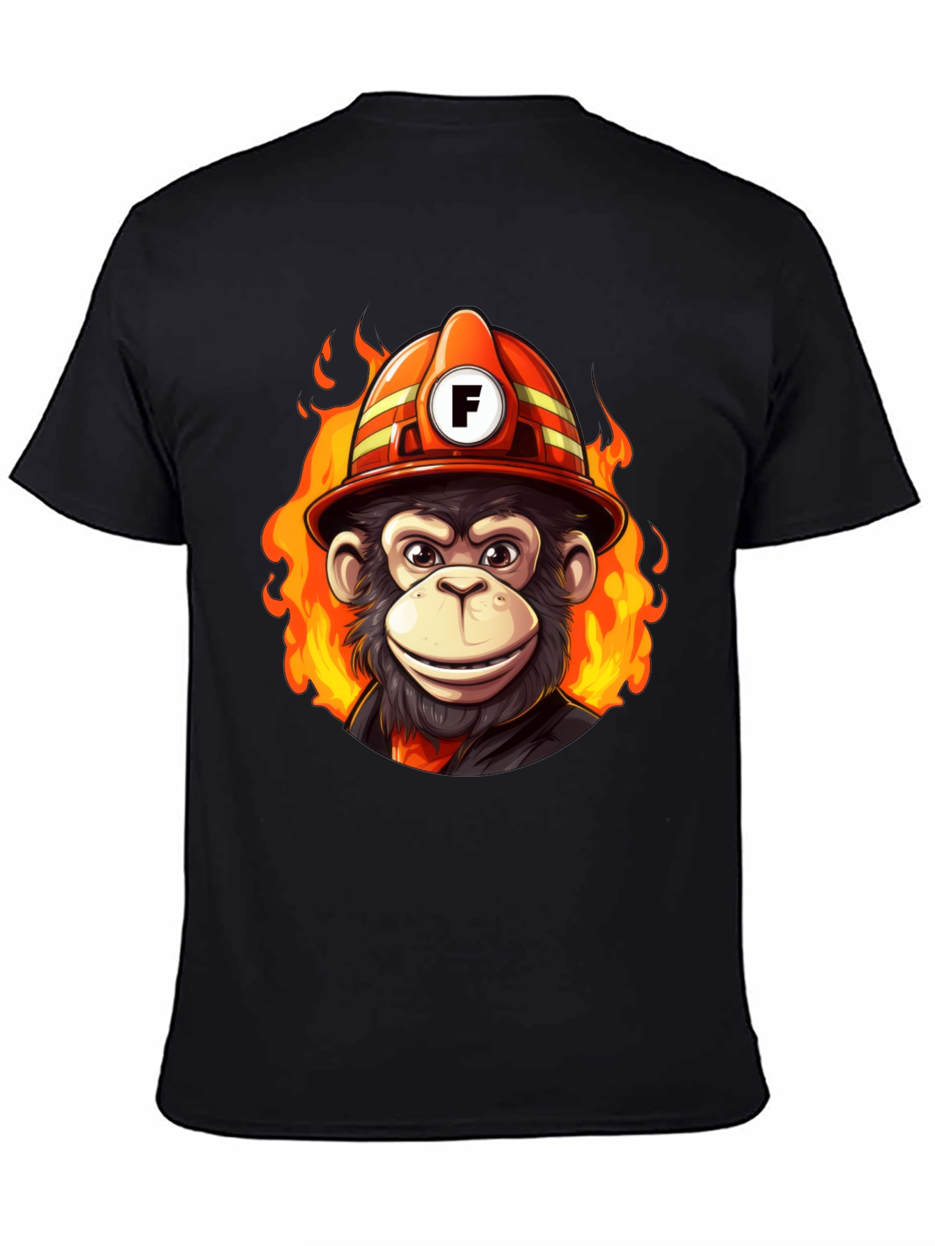 Black Fire Monkey Tee - Fun Cartoon Firefighter Ape T-Shirt view 4