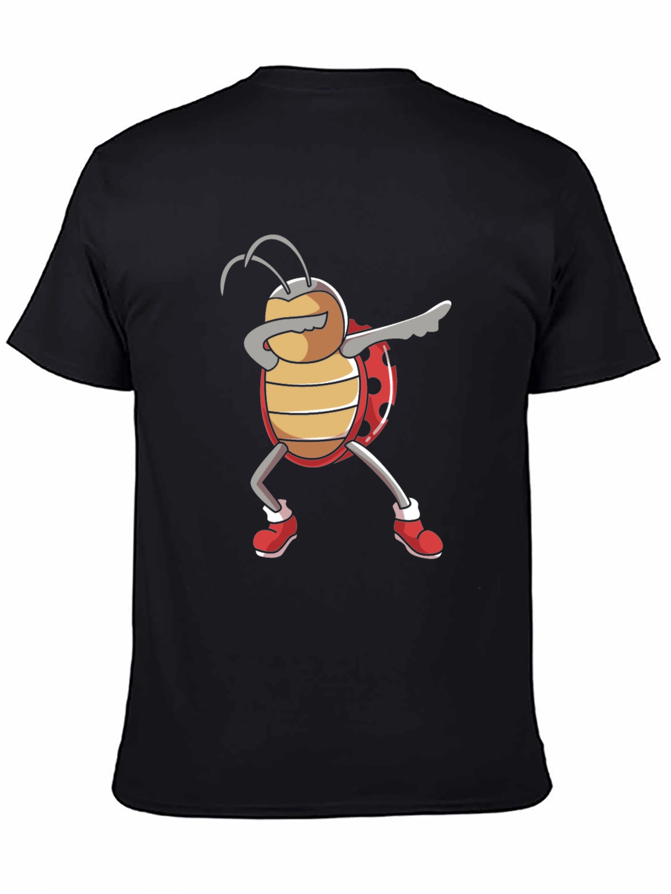 Black Dabbing Ladybug Graphic Tee - Black Cotton T-Shirt view 4