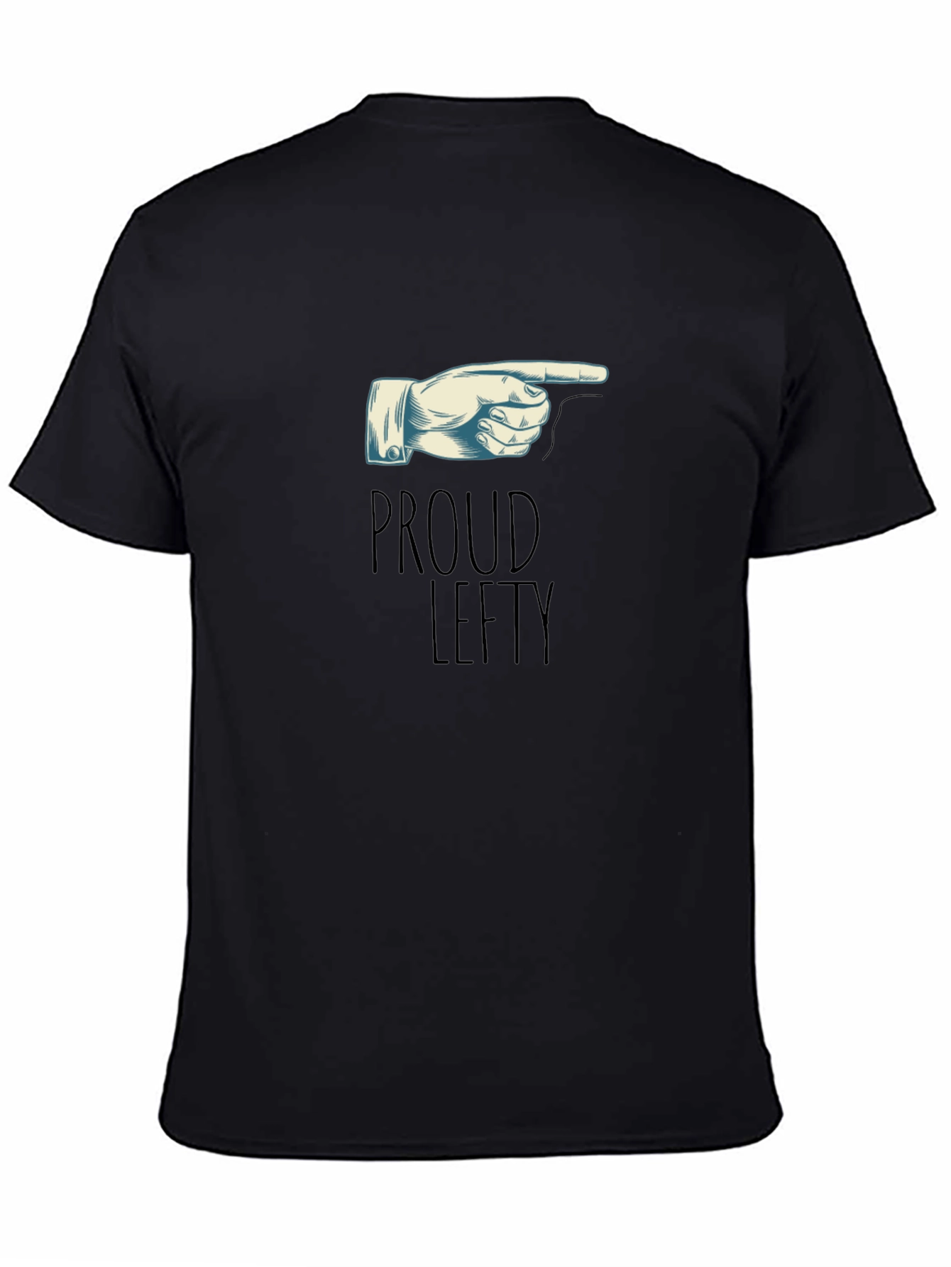 Black Proud Lefty T-Shirt - Pointing Hand Graphic Tee view 4