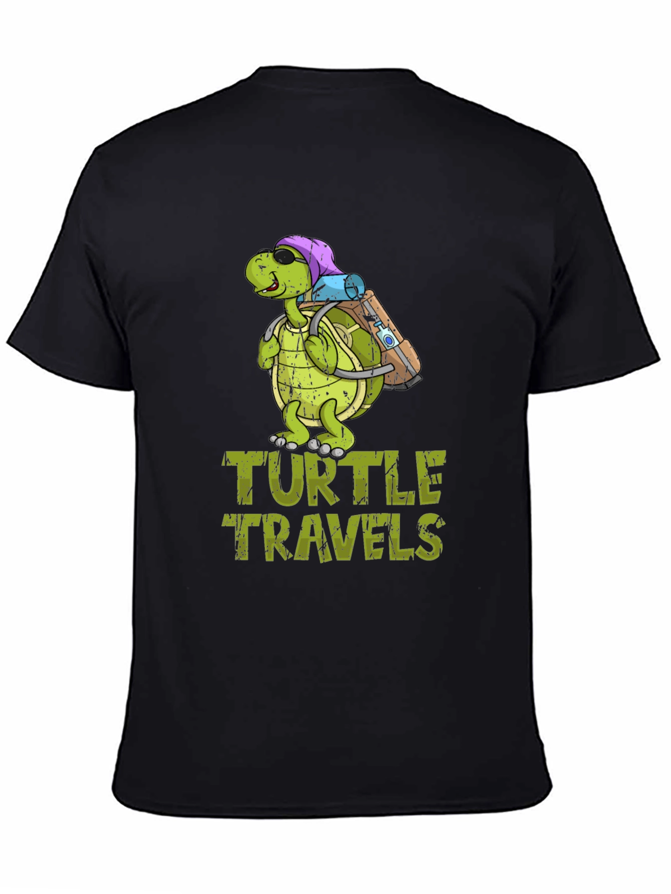 Black Turtle Travels T-Shirt, Funny Cartoon Graphic Tee view 4
