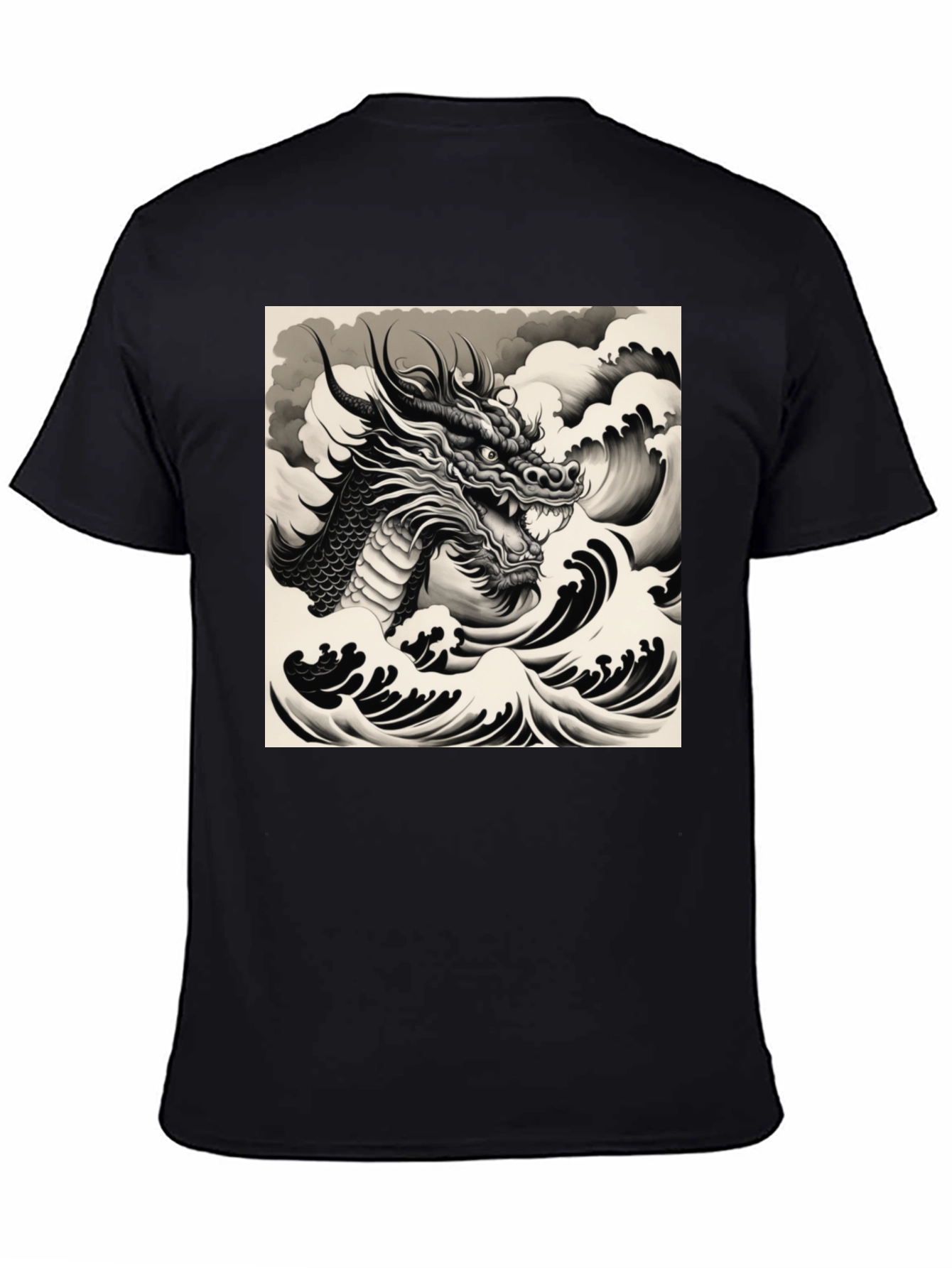 Black Dragon & Waves Graphic Tee - Black view 4