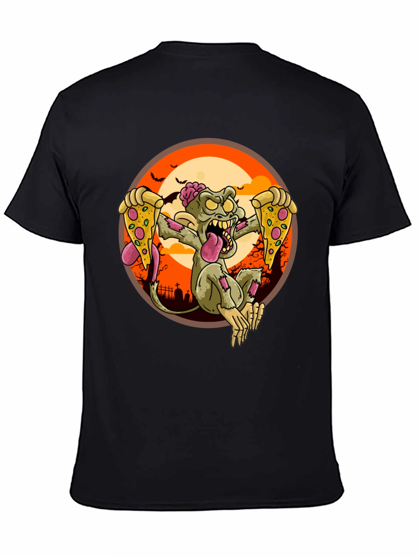 Black Zombie Pizza Lover Graphic Tee - Halloween T-Shirt view 4