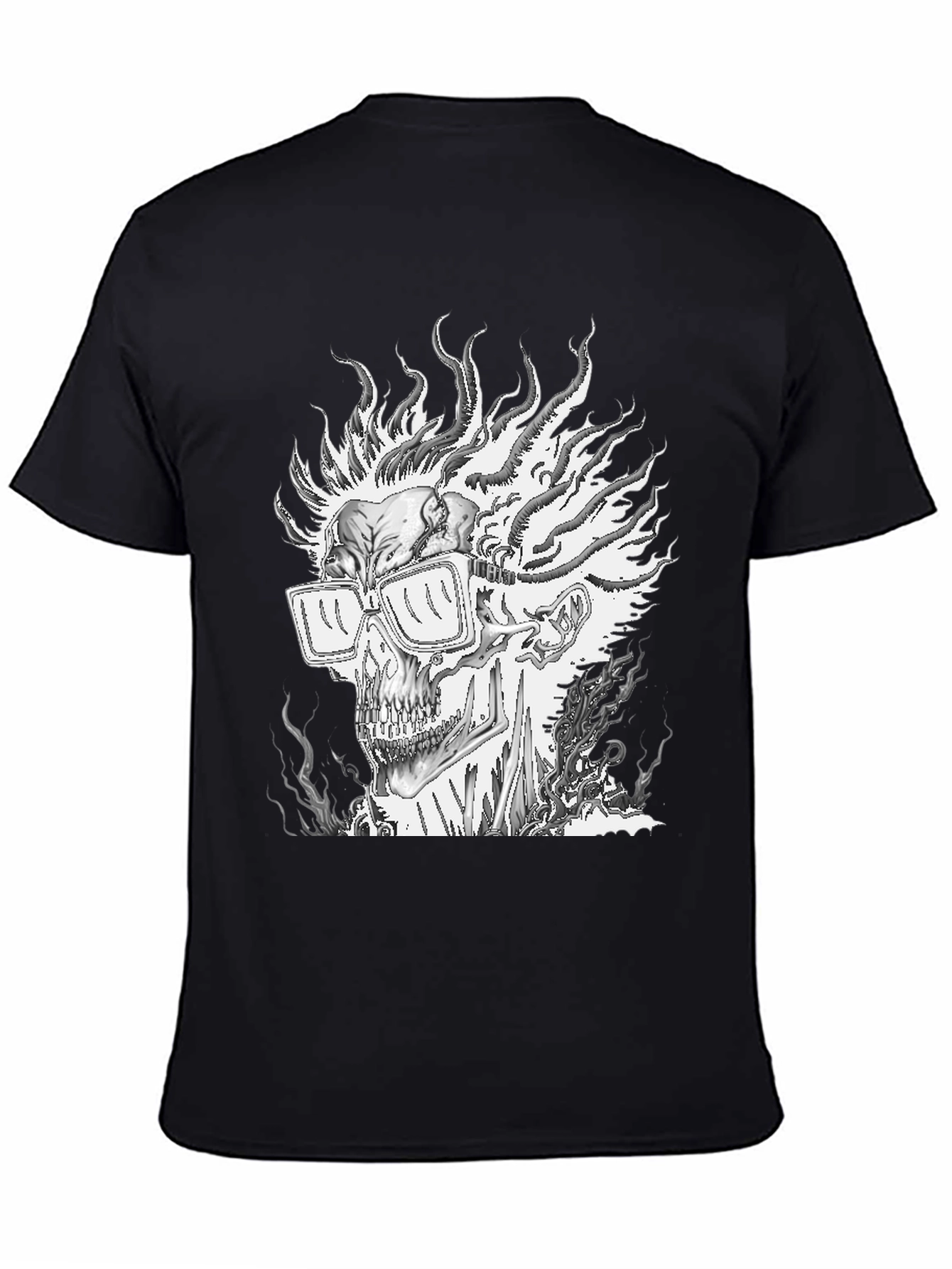 Black Flaming Skull Graphic Tee - Men's Black T-Shirt view 4