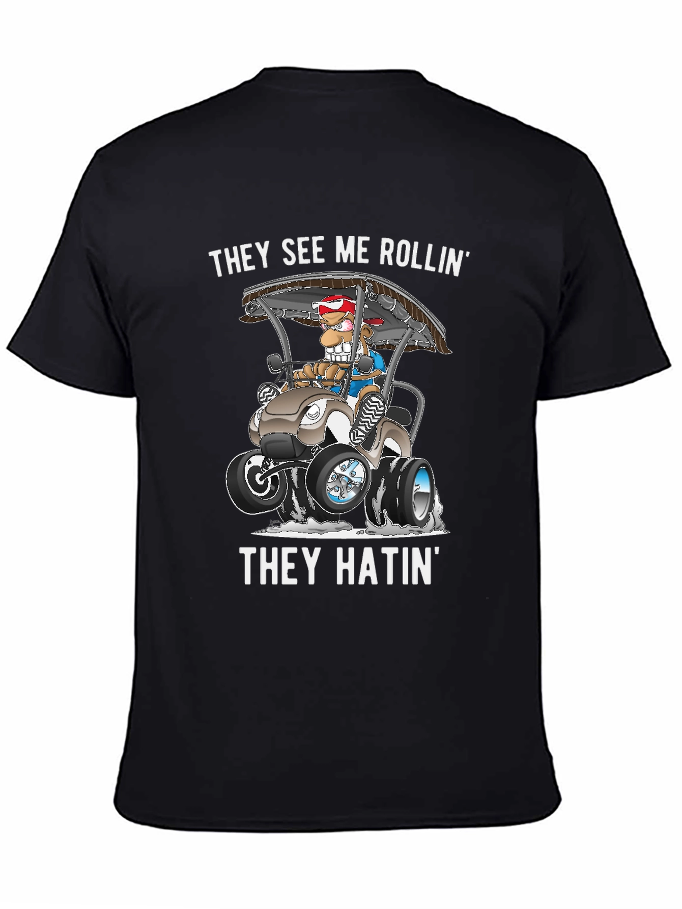 Black They See Me Rollin' T-Shirt Funny Cartoon Tee view 4