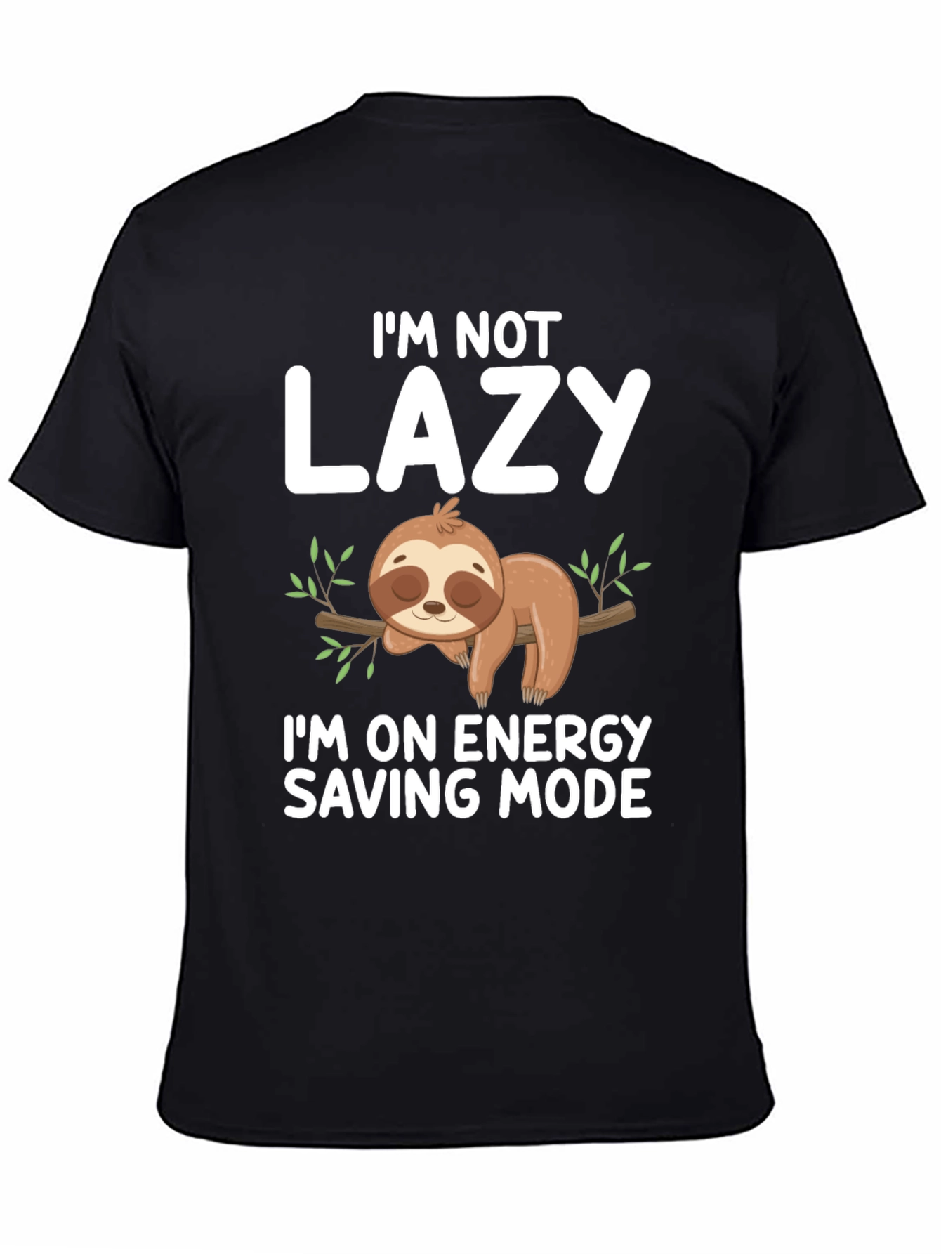 Black Lazy Sloth Energy Saving Mode Graphic Tee view 4