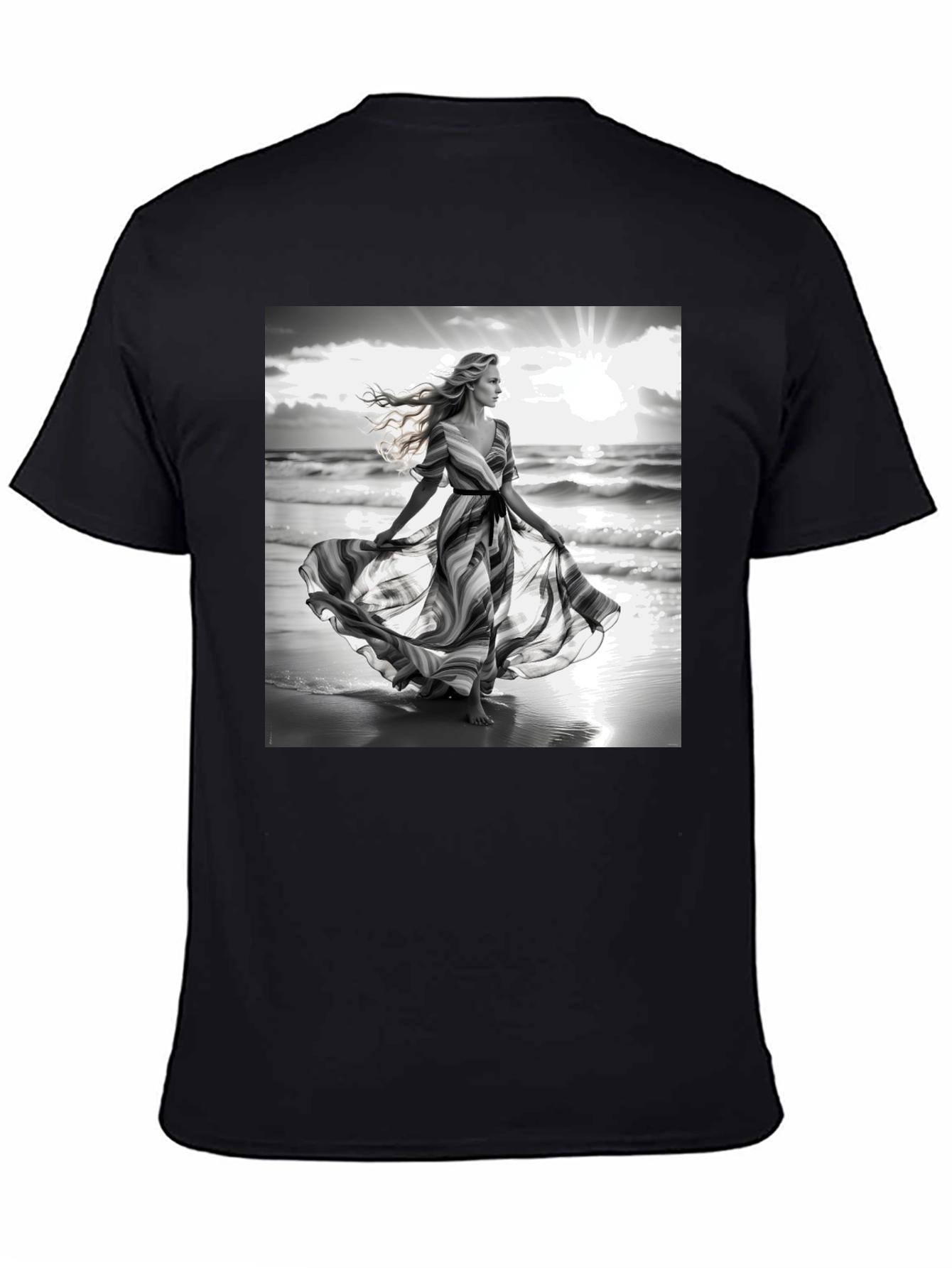 Black Elegant Woman on Beach T-Shirt view 4