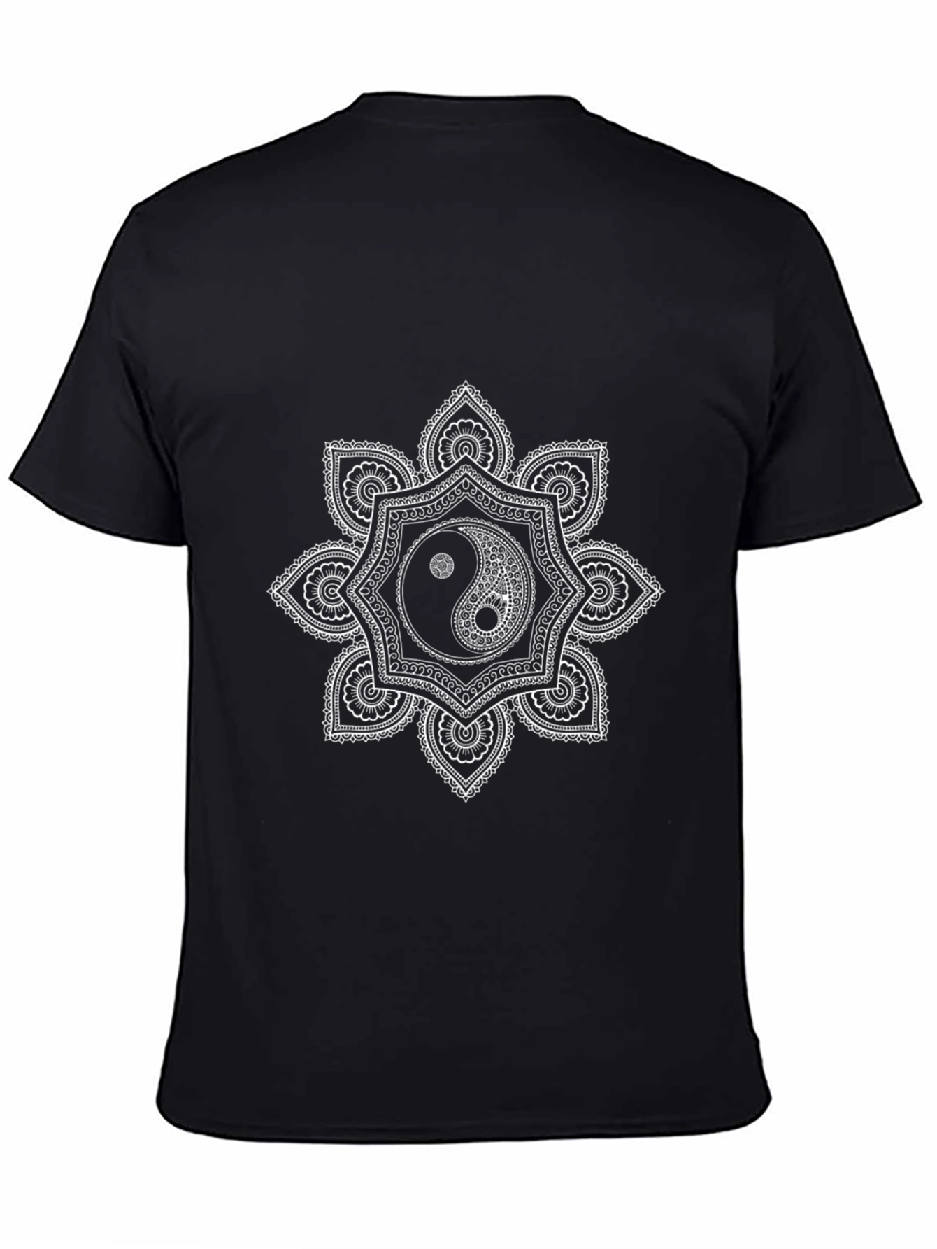 Black Yin Yang Mandala Graphic T-Shirt - Black Cotton Tee view 4