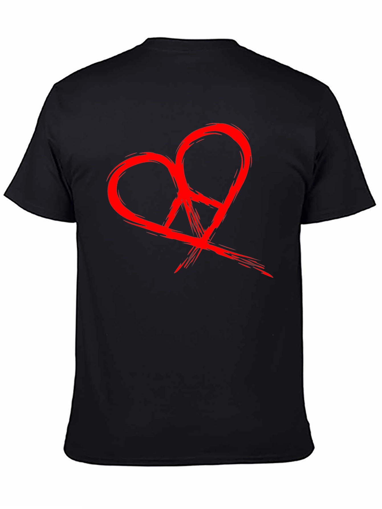 Black Heart Peace Sign Graphic Black T-Shirt view 4