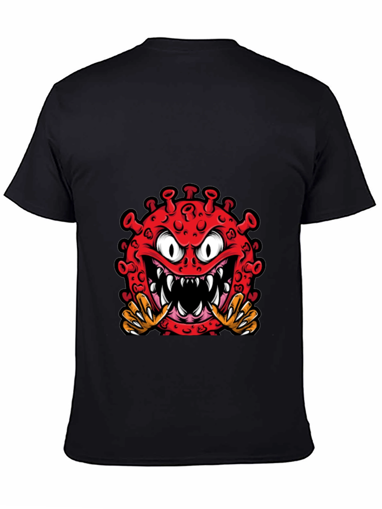 Black Cartoon Virus Graphic Tee - Novelty T-Shirt view 4