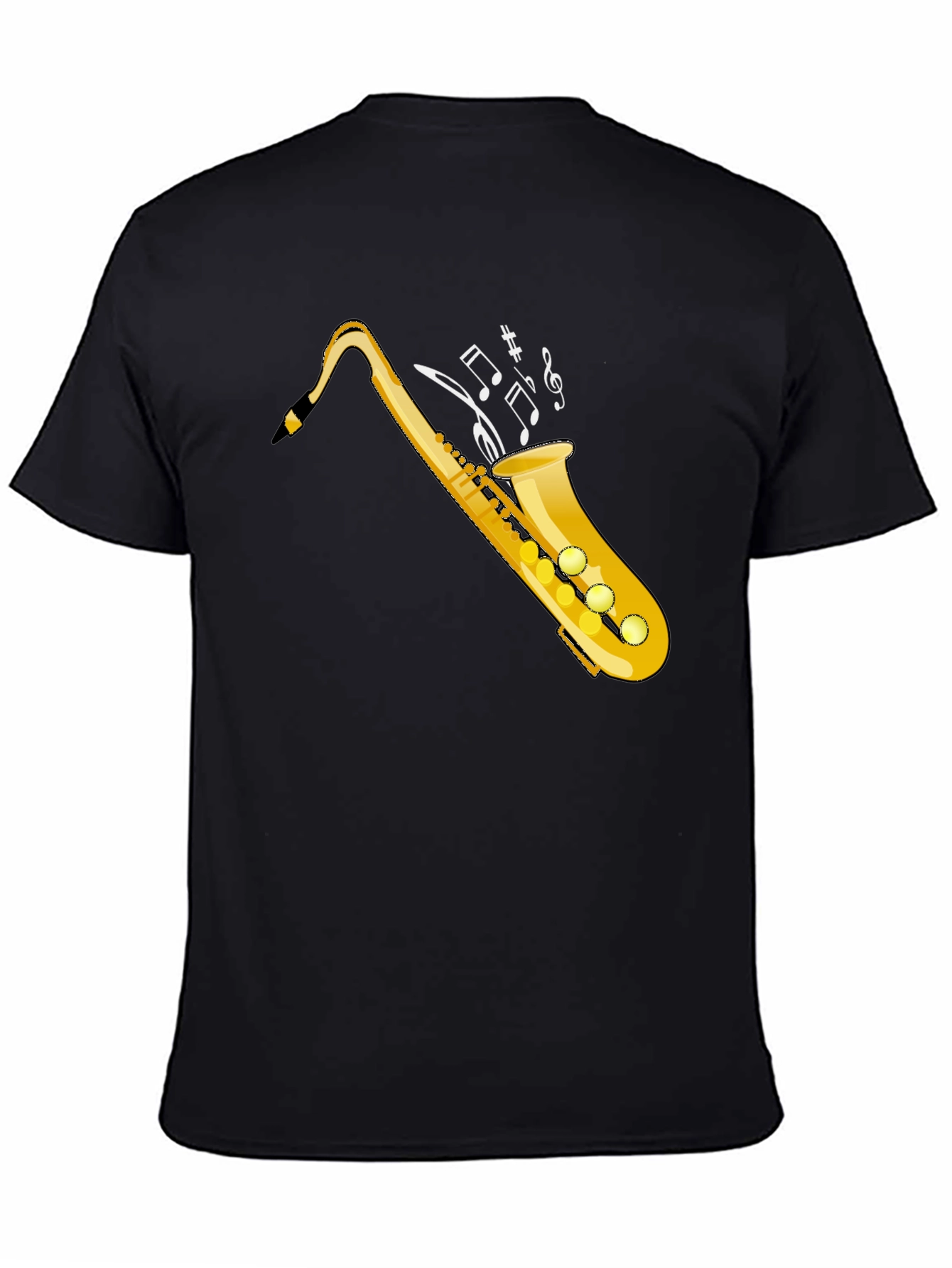 Black Saxophone Music Notes Graphic Tee view 4