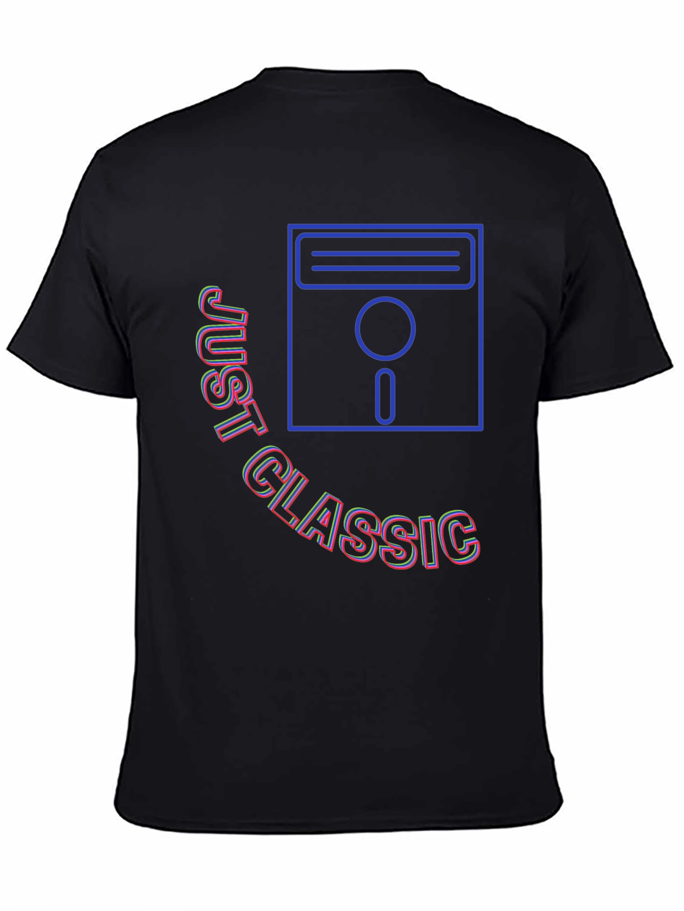 Black Just Classic Retro Floppy Disk Graphic T-Shirt view 4