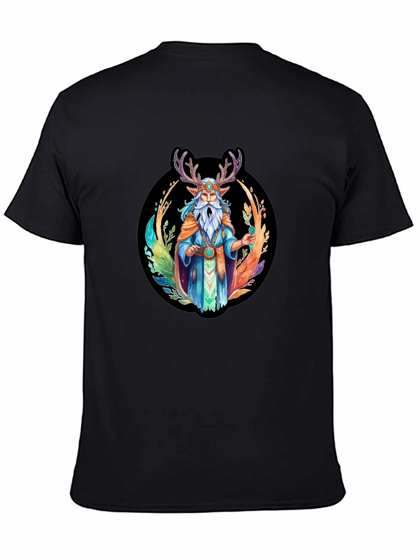 Black Mystic Druid Graphic Tee - Black Cotton T-Shirt view 4