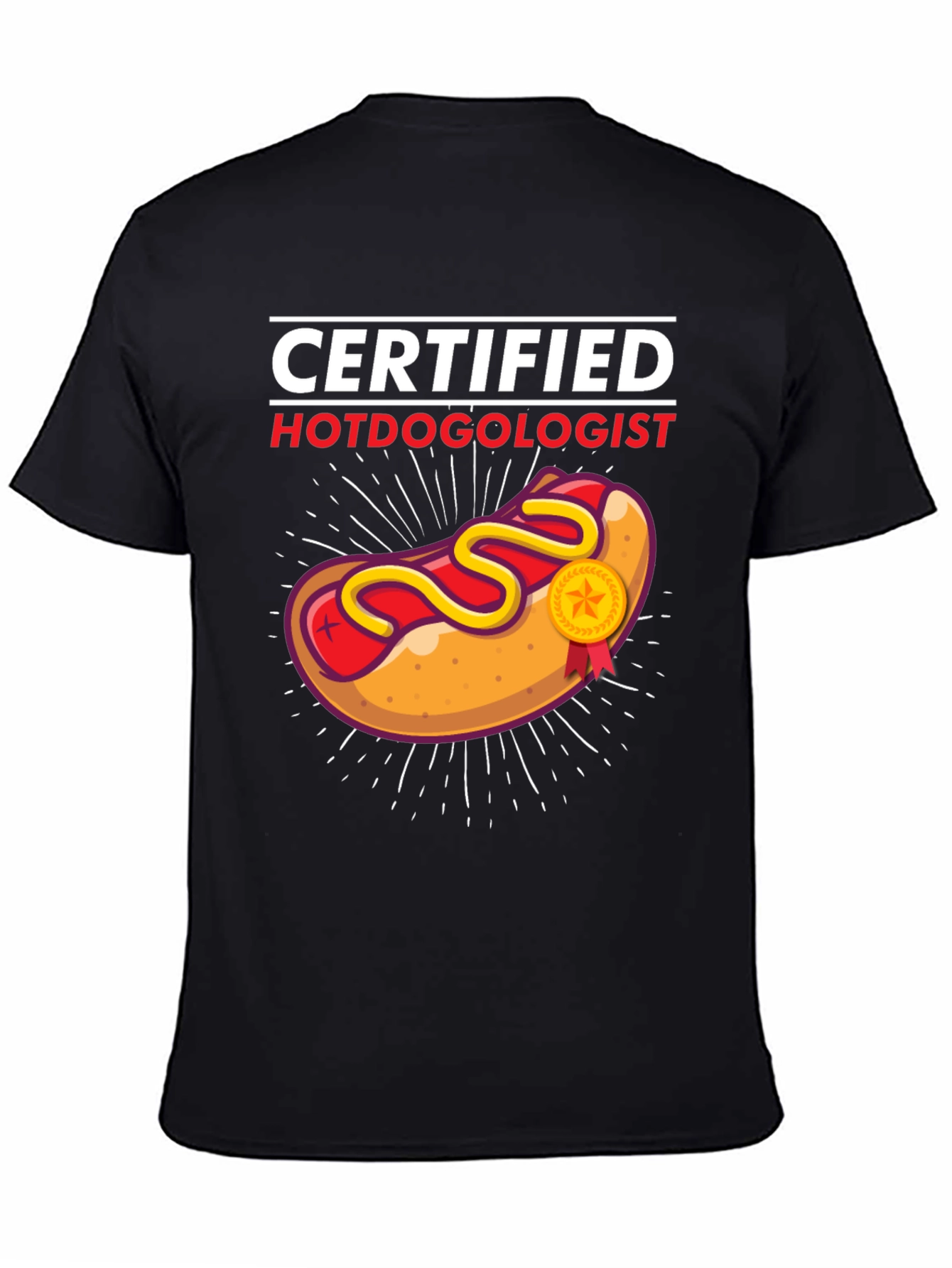 Black Certified Hotdogologist Black Graphic T-Shirt view 4