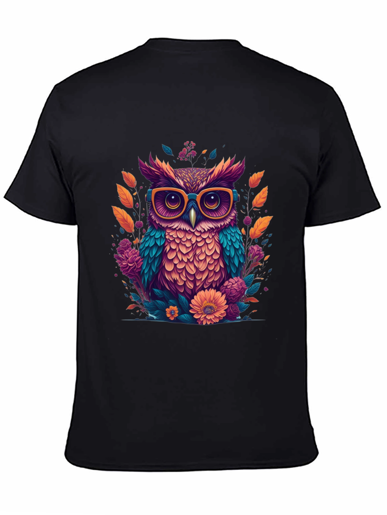 Black Owl with Glasses Graphic Tee view 4