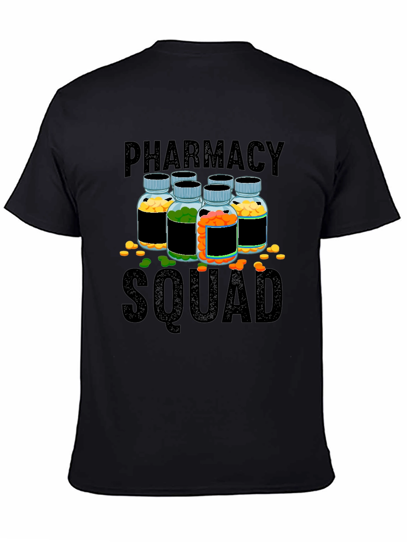 Black Pharmacy Squad T-Shirt - Pill Bottles Design view 4