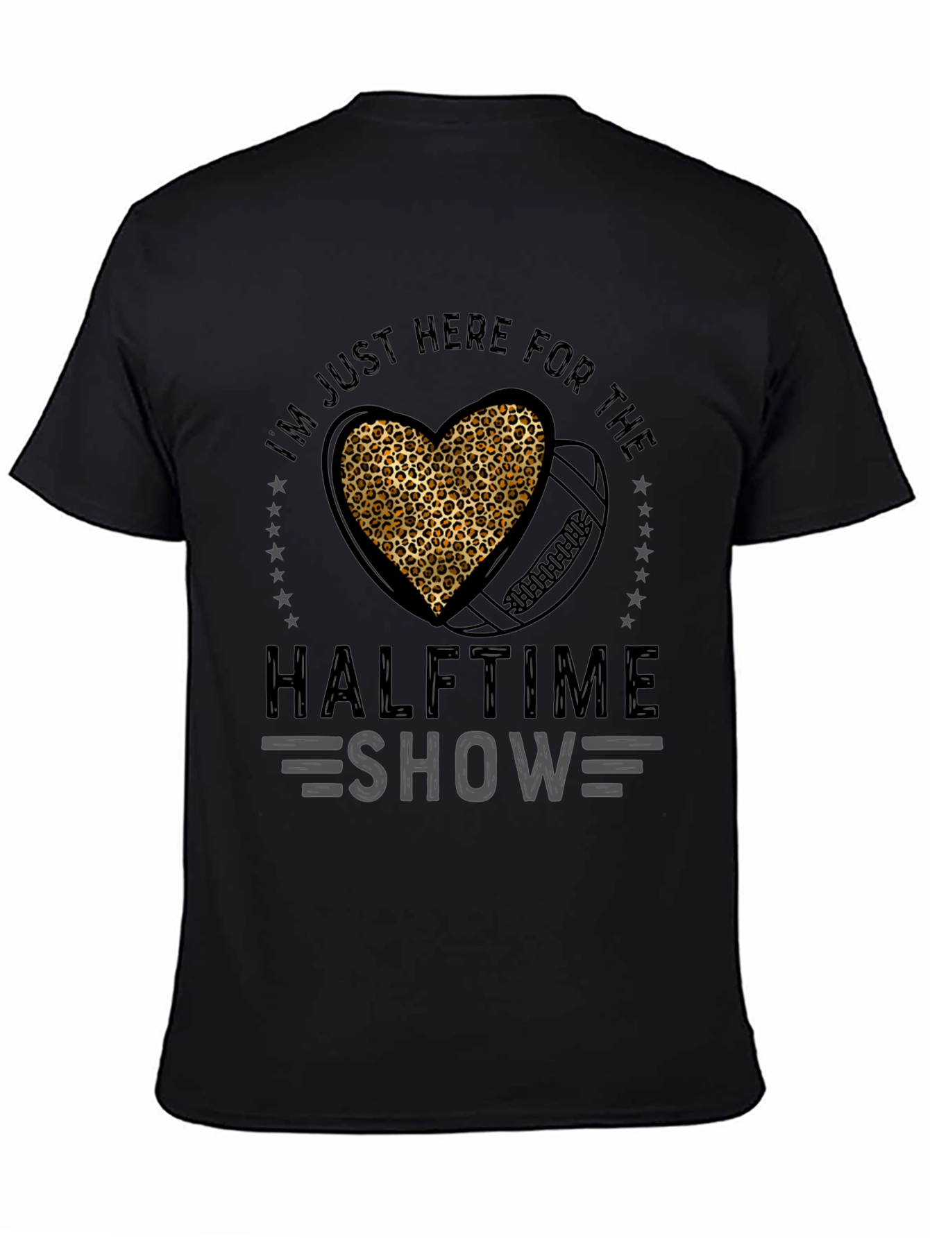Black Halftime Show Leopard Heart Football T-Shirt view 4