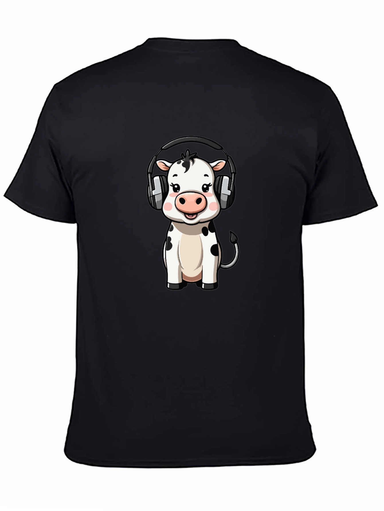 Black Cute Cow with Headphones Graphic Tee - Black Cotton view 4